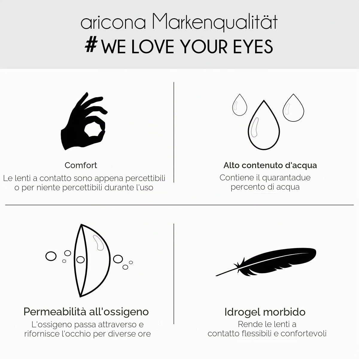ARICONA Lenti a contatto, lenti a contatto Sclera nere, lenti annuali da 22 mm, set da 2