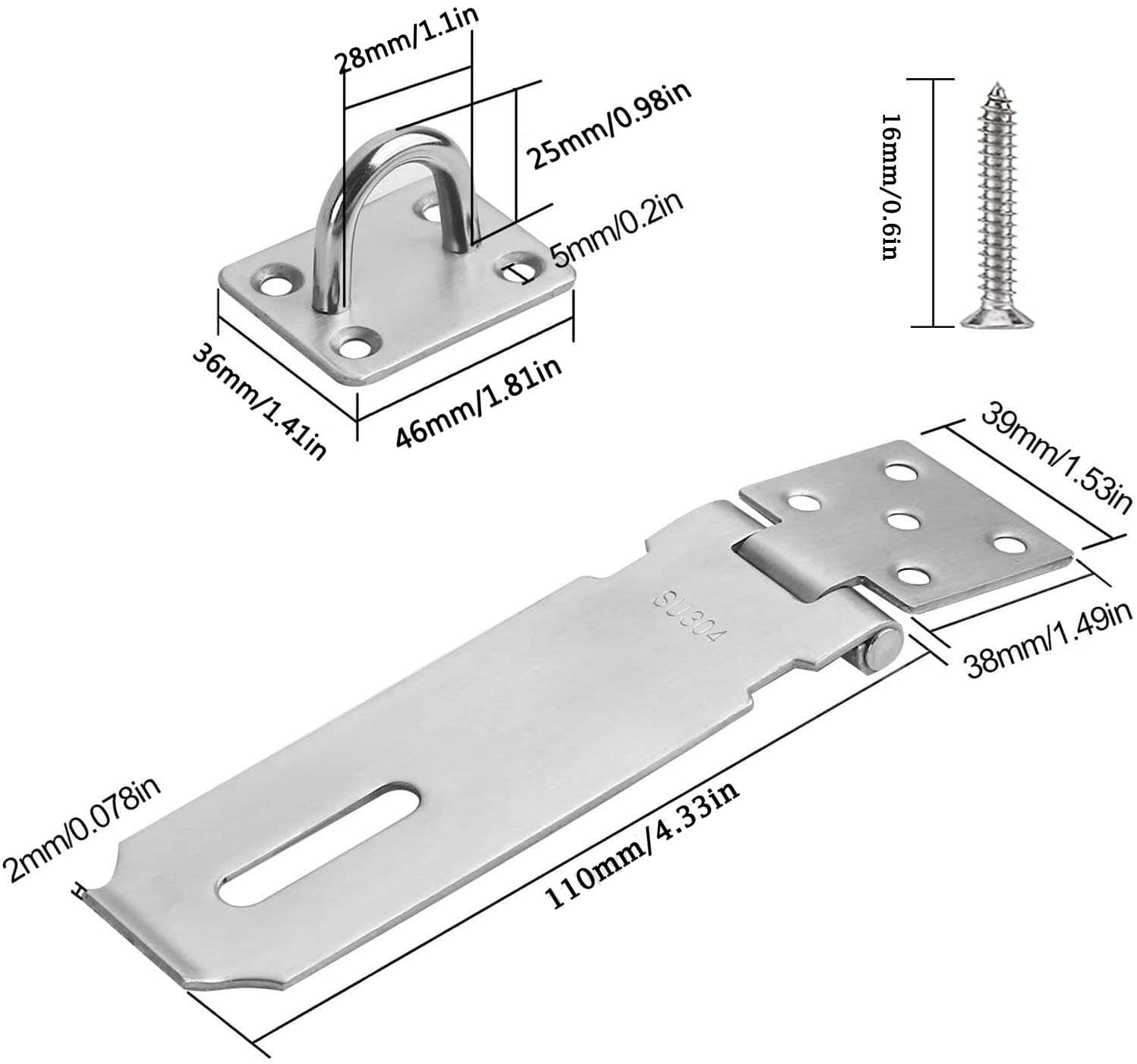 COOLOGIN 4Inch Stainless Steel Hasp Latch - 2 Pack Door Lock Clasp With Screws For Gates & Sheds