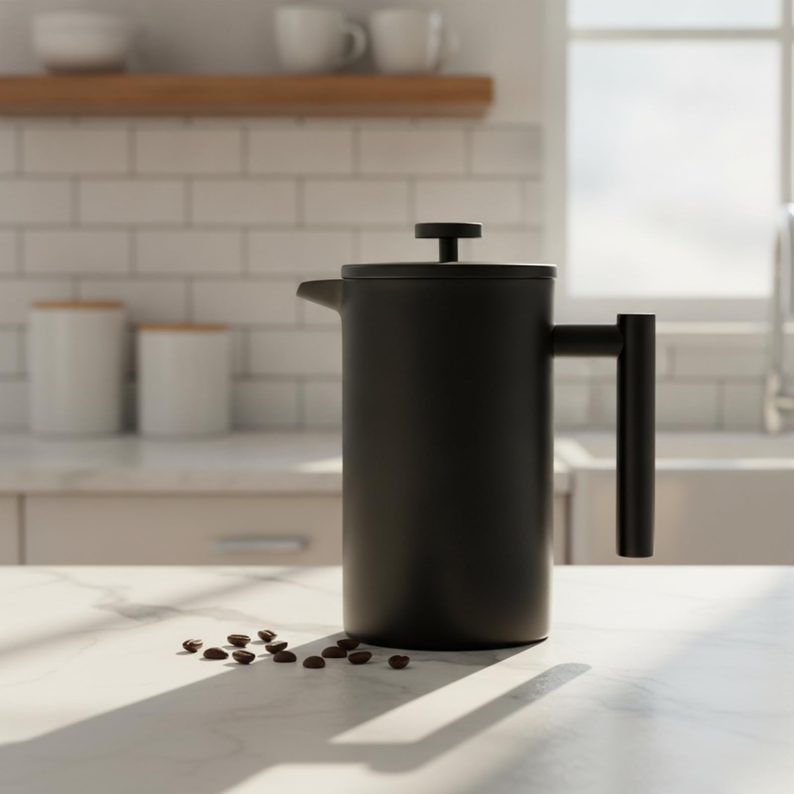 Presse Française En Acier Inoxydable Noir Durables Cafetière à Piston En Acier Inoxydable Portable Presse à Café Cylindrique avec Couvercle, 1000ML A