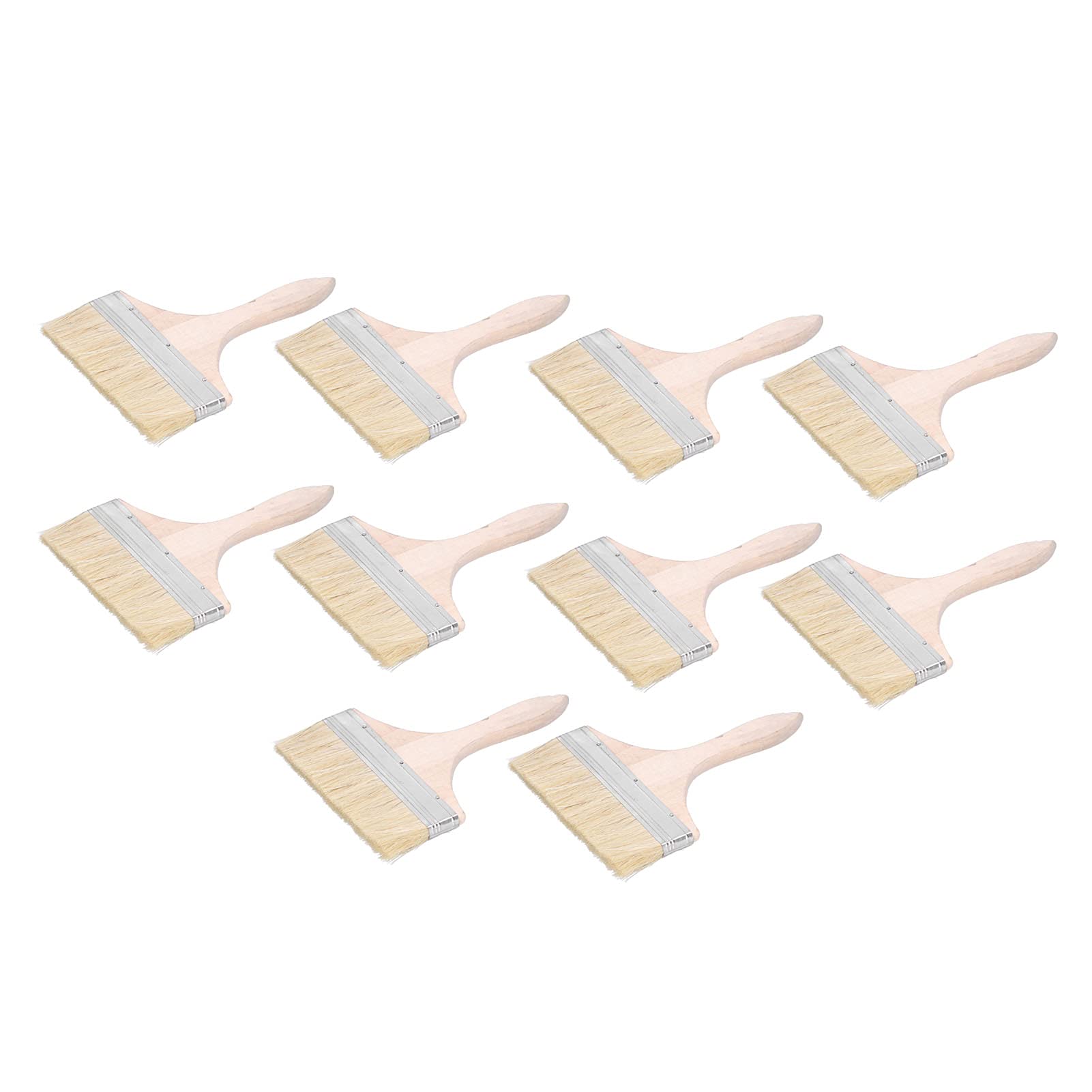 10 pezzi di pennelli in lana artificiale da 6,5 pollici, kit di spazzole per smalti e vernici, a testa piatta con manico ergonomico in legno, ideali per pitturare pareti, ungere la