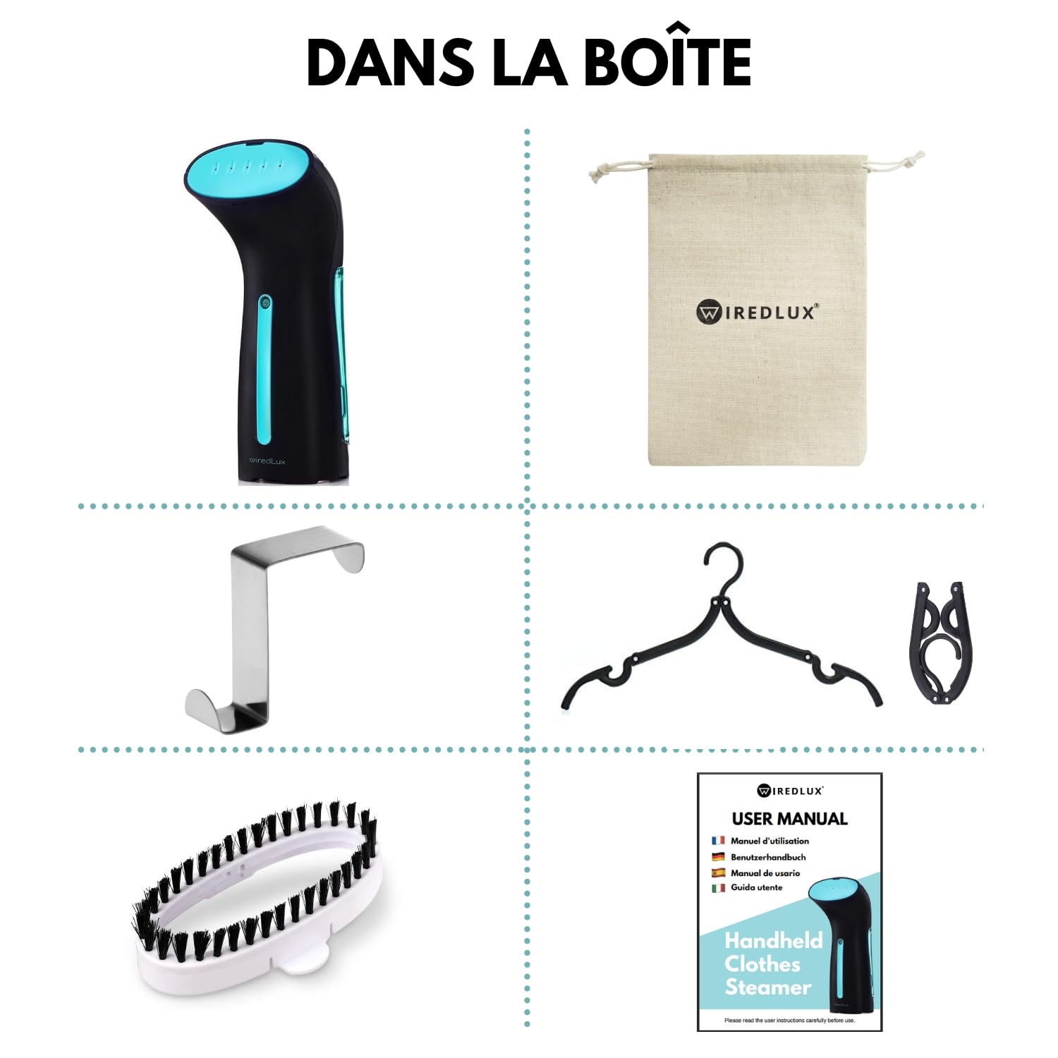 Defroisseur Vapeur, Défroisseur Vapeur Vetement pour Vacances et Maison, Steamer Portable et Léger Prêt en 25 Sec et 100% Étanche, Defroisseur Vapeur Vertical, Accessoires de Voyage Inclus