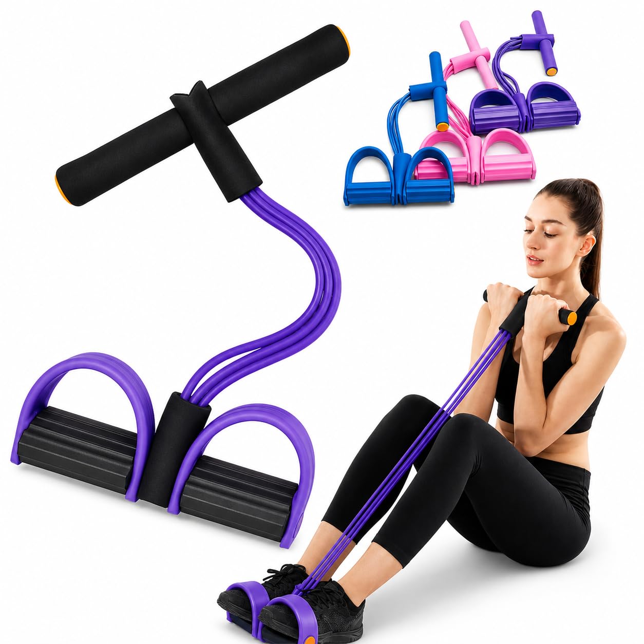 pull reducer training bands with foot pedal – natural rubber resistance fitness equipment for home workout
