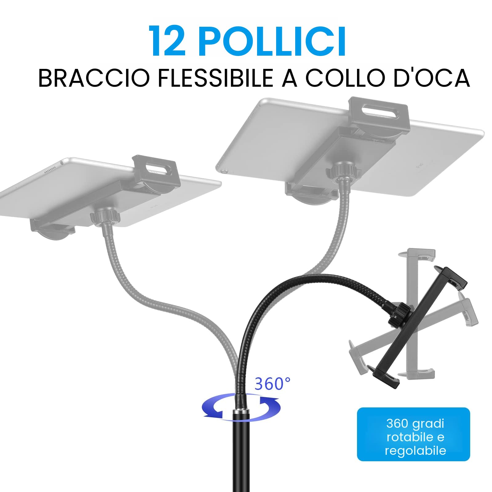 Girevole Supporto da pavimento a collo di cigno per tablet iPad Mini Air Pro iPhone 4,5-12,9 cala