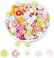 Vista 7 de LOPURO Dijes de resina de flores, 100 piezas de resina con parte trasera plana, cuentas de margaritas para manualidades, joyería, tarjetas
