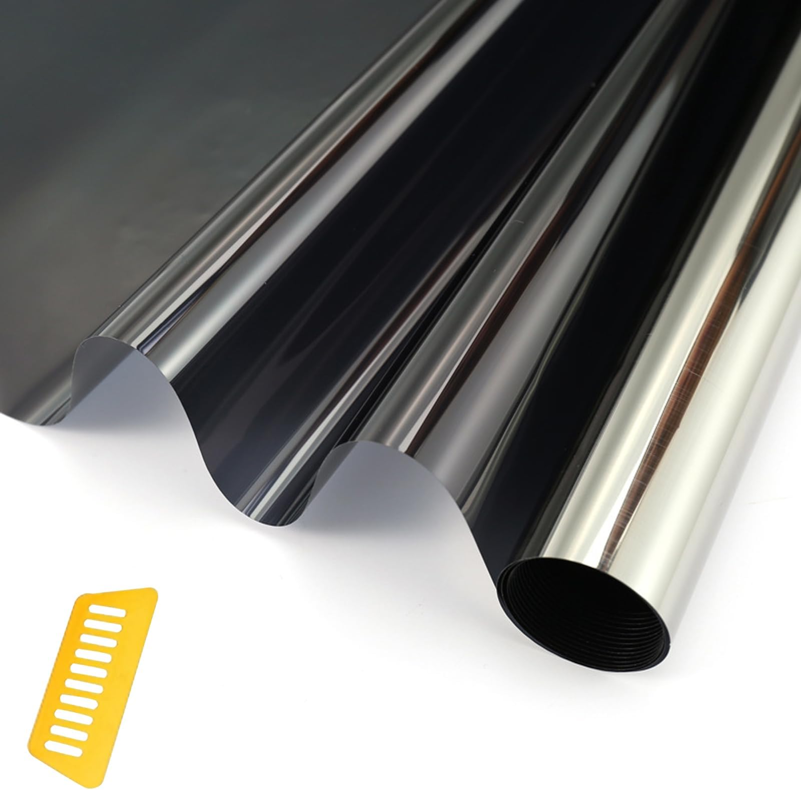 BeauentyOne Way Window Film, 90 * 200CM Heat Control Anti UV Door Sticker, Solar Reflective Windows Tint, Daytime Privacy Glass Sticker for House Office and Home, Garage Solar Paper- Black Silver
