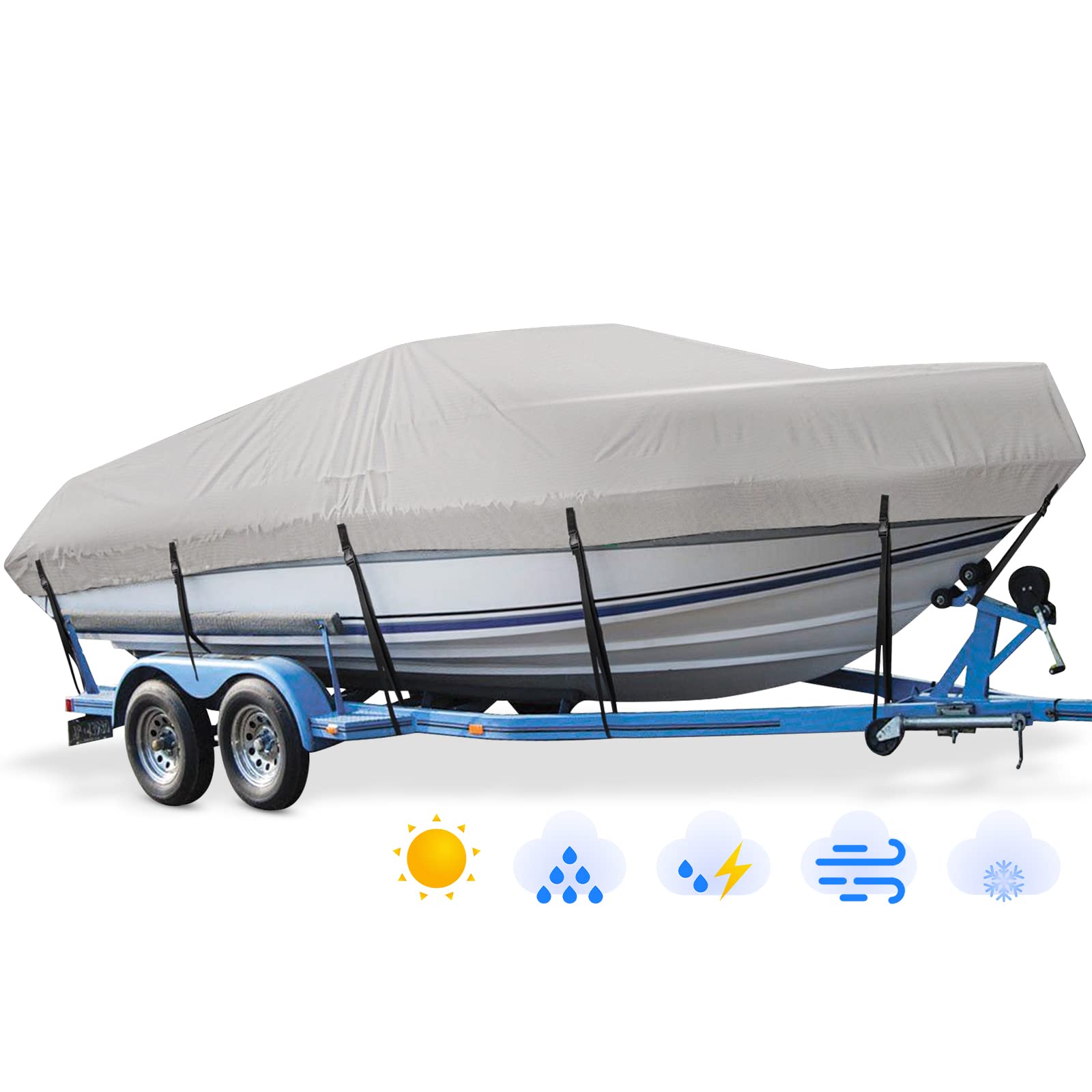 Photo 1 of Mancro 1200D PU Heavy Duty Boat Cover 20-22ft, Waterproof Trailerable UV Resistant Marine Grade Outboard Canvas, Compatible for 20'- 22' Bass Bayliner Tri-Hull V-Hull Runabout Fishing Boats, Grey