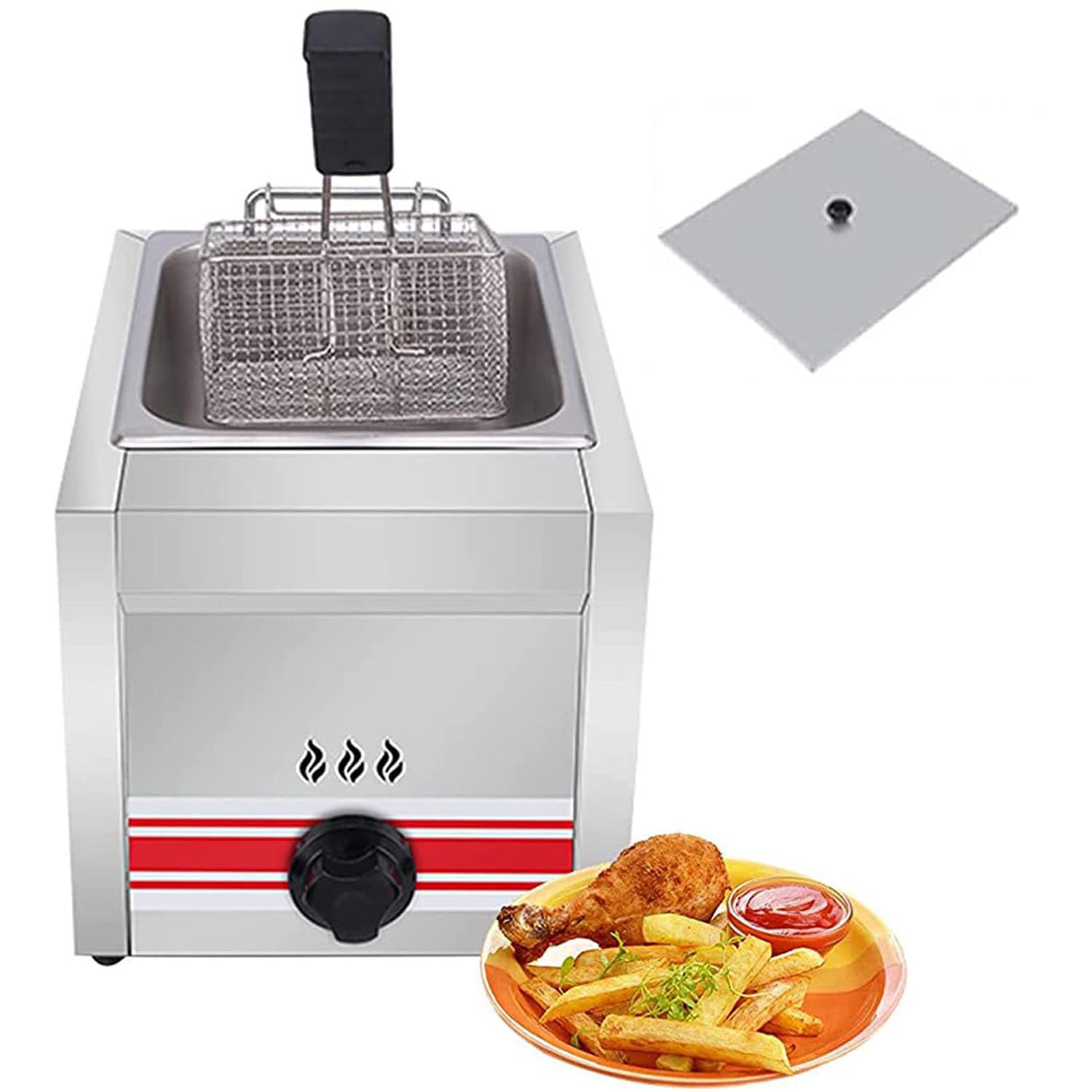Freidora De Gas Profesional, Freidora De Gas Profesional De Acero Inoxidable Comercial,Freidora Butano Y Gas Propano,con Tapas Y Cestillos,Cocina Industrial Comercial O Uso Doméstico,10L