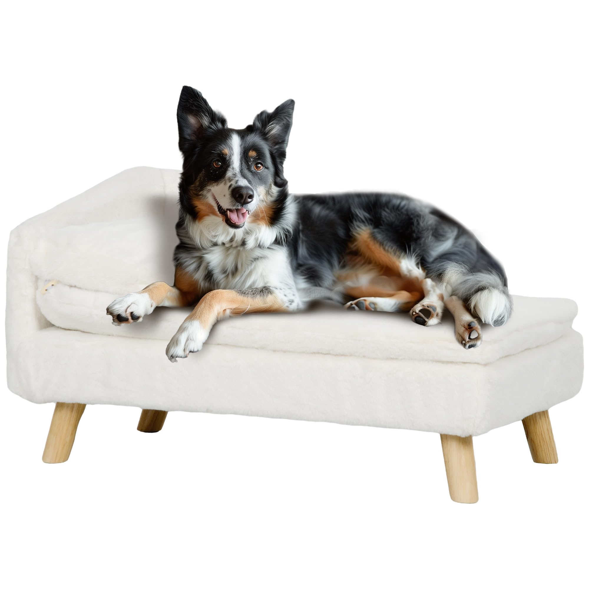 PawHut Sofá para perros, cama para gatos, con cojín suave, almohada, fundas extraíbles y lavables, felpa, 70W x 42.5D x 38.5H cm, crema