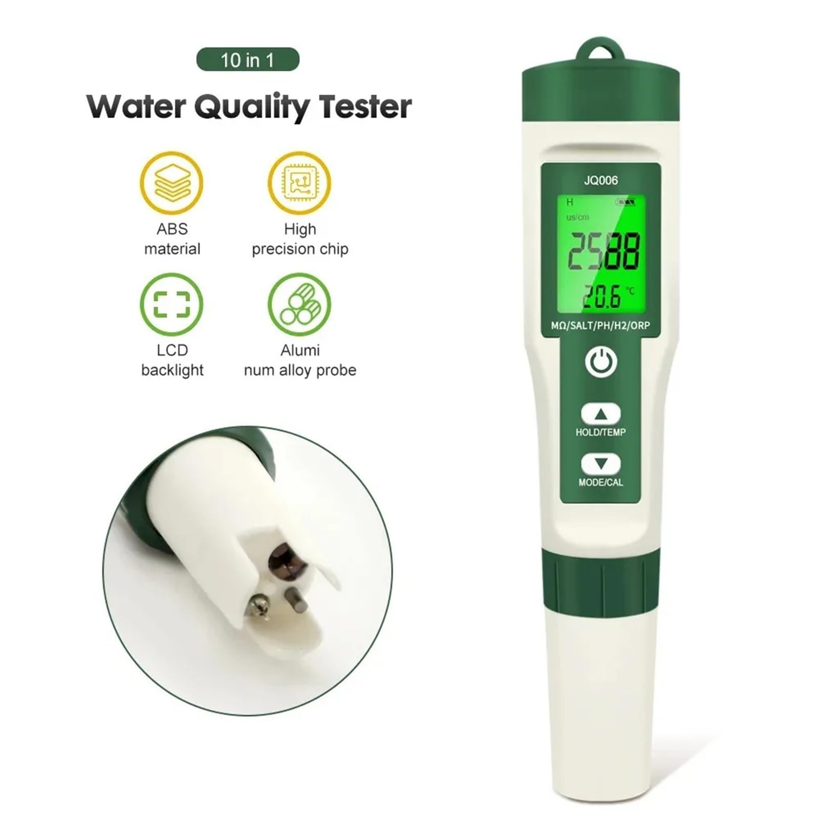 Medidor de pH digital 10 en 1, comprobador de calidad del agua, pH/Cl₂/TDS/EC/dureza, detector de hidrógeno for agua potable, acuarios y piscinas.