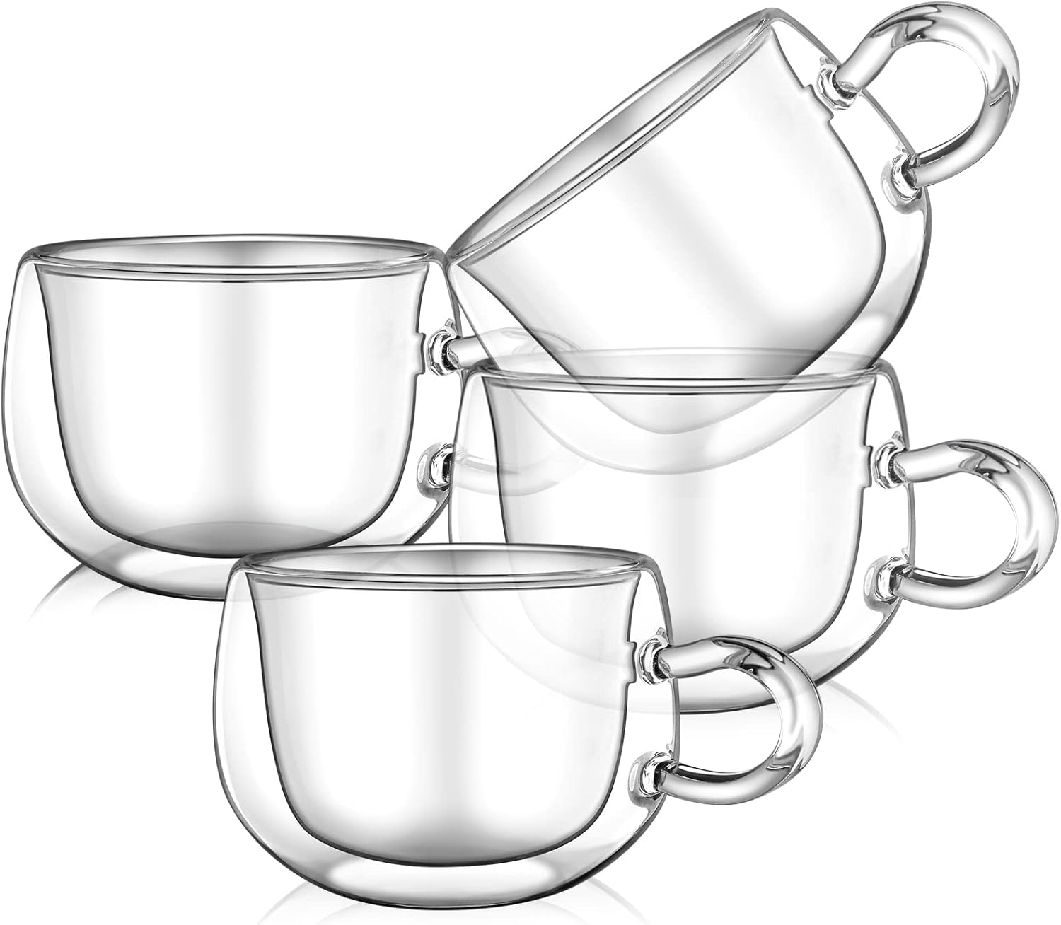 250ML Double Walled Glass Coffee Mugs with Handle, Heat Resistant Hand