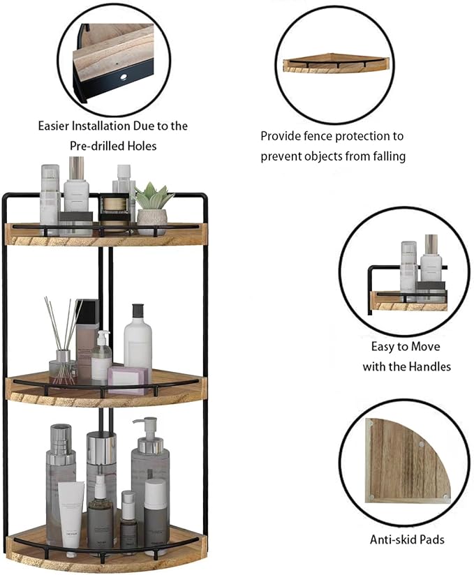 Organizador de Baño de Esquina 3 Niveles Dorhors, Rustic Brown miniatura 4