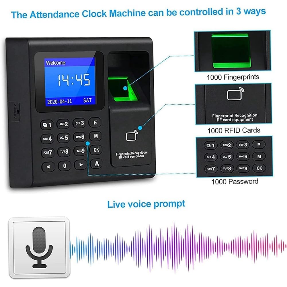 MáQuina de Control de Asistencia Reloj de Tiempo con ContraseñA de Huella Digital para Empleado con Escaneo de Dedo, RFID y PerforacióN de PIN en