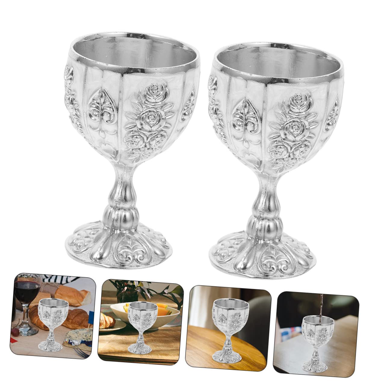 Cabilock 8 Piezas Copa De Vino Europea De Alta Copas De Vino Copa Europea De Licor Copa Cáliz De Oro Vasos De Vino Tinto Copa De Vino Retro Whisky Tazas Aleación De Zinc Silver