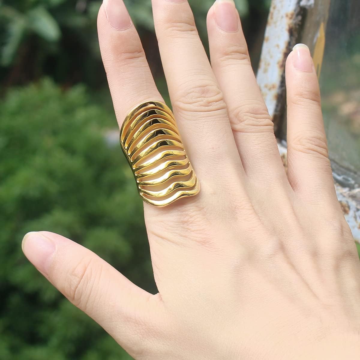 316L Stainless Steel Long Rings for Women 18K Gold Plated Color Open Punk Wedding Bands