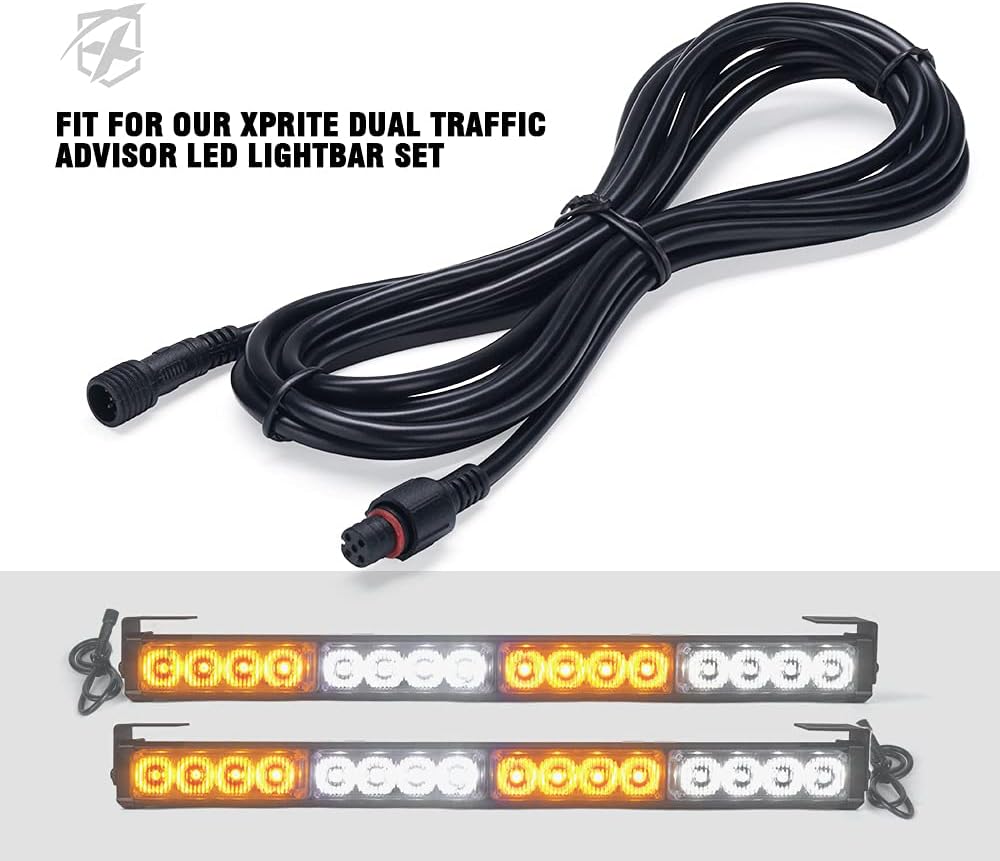 Xprite 10FT Extension Cable Wire Cord Emergency Traffic Advisor Strobe Dual Light Bar