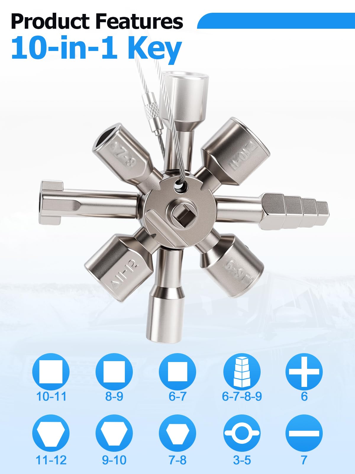 Ghekkli 10-in-1 Profi-Universalschlüssel – Schaltschrank, Vierkant, Kreuz & Dreieck in einem, Für Schaltschrank, Aufzug & Wasserzähler, Für Elektriker, Feuerwehr & Handwerk - 3