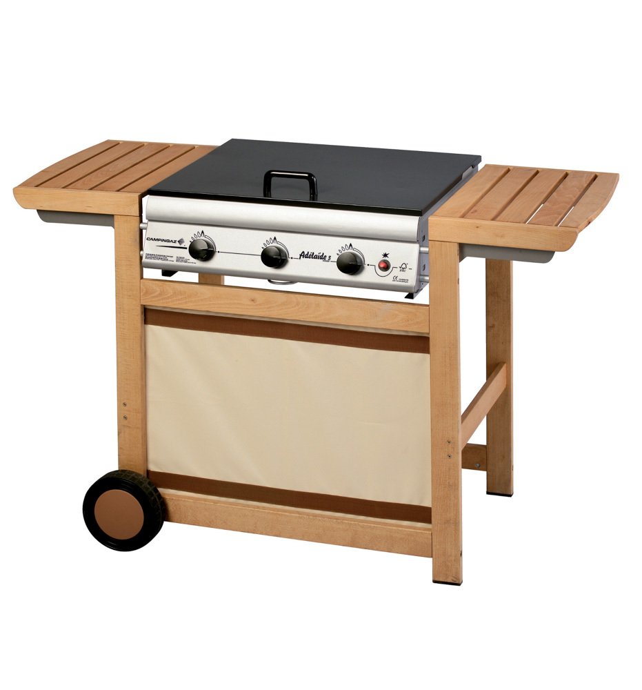 Campingaz Grill Gaz Adelaide 3 Woody 14 kW Acciaio Griglie 2 Tavoli Lato