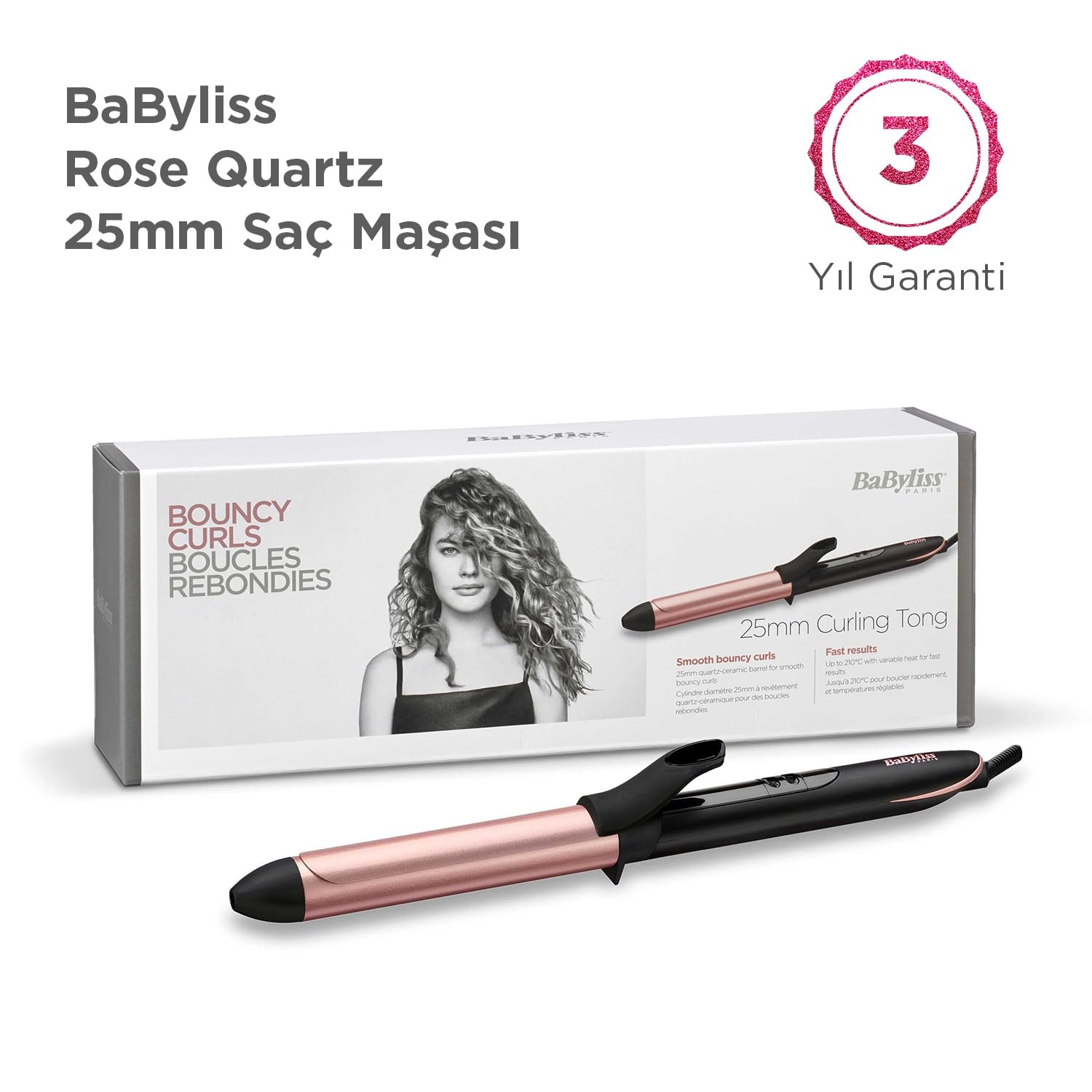 Babyliss Rose Quartz 25Mm Tong Saç Maşası, C451E