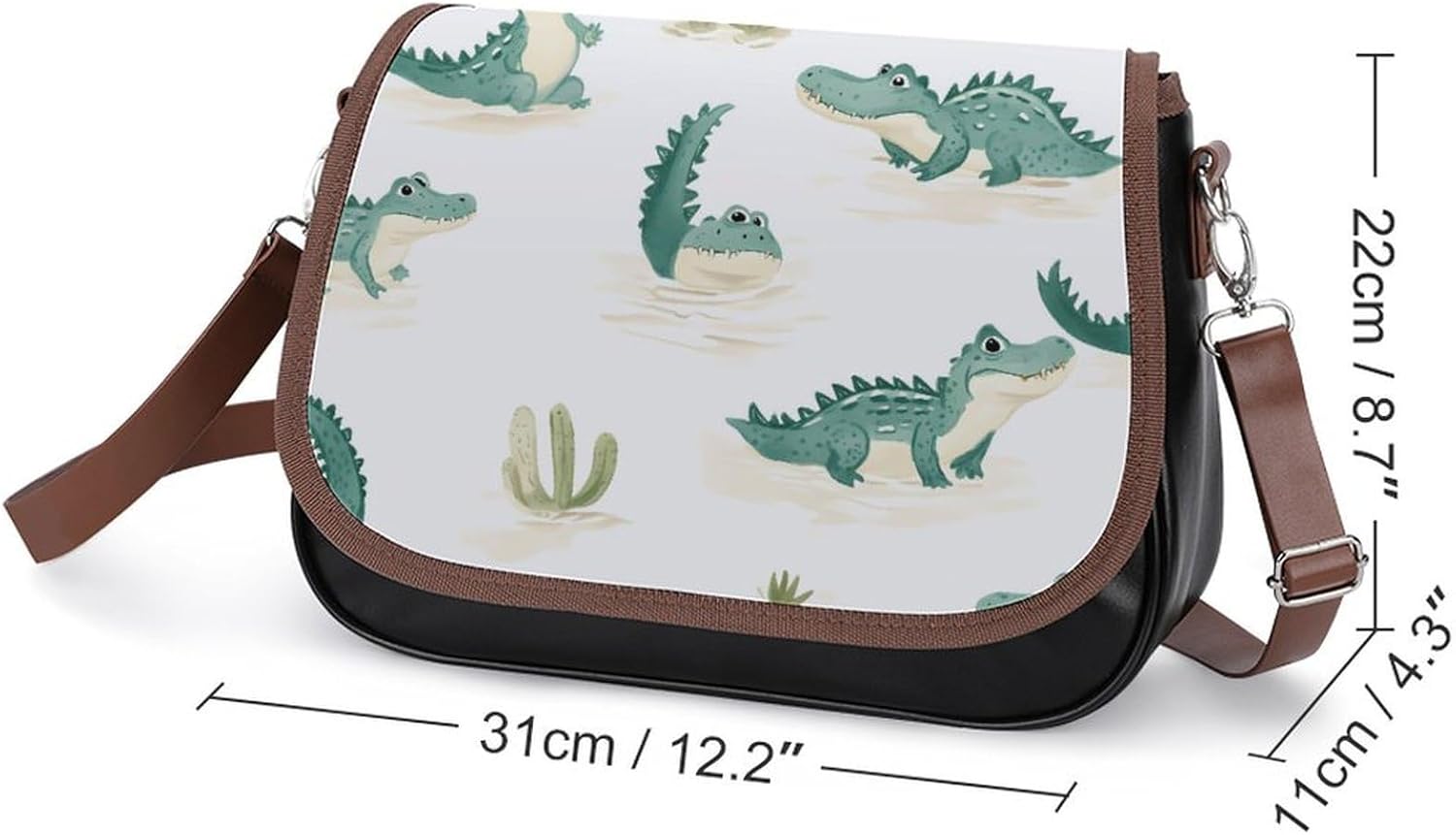 Cartoon Alligators Women Crossbody Purse Leather Messenger Bag Handbags Shoulder Strap Bags