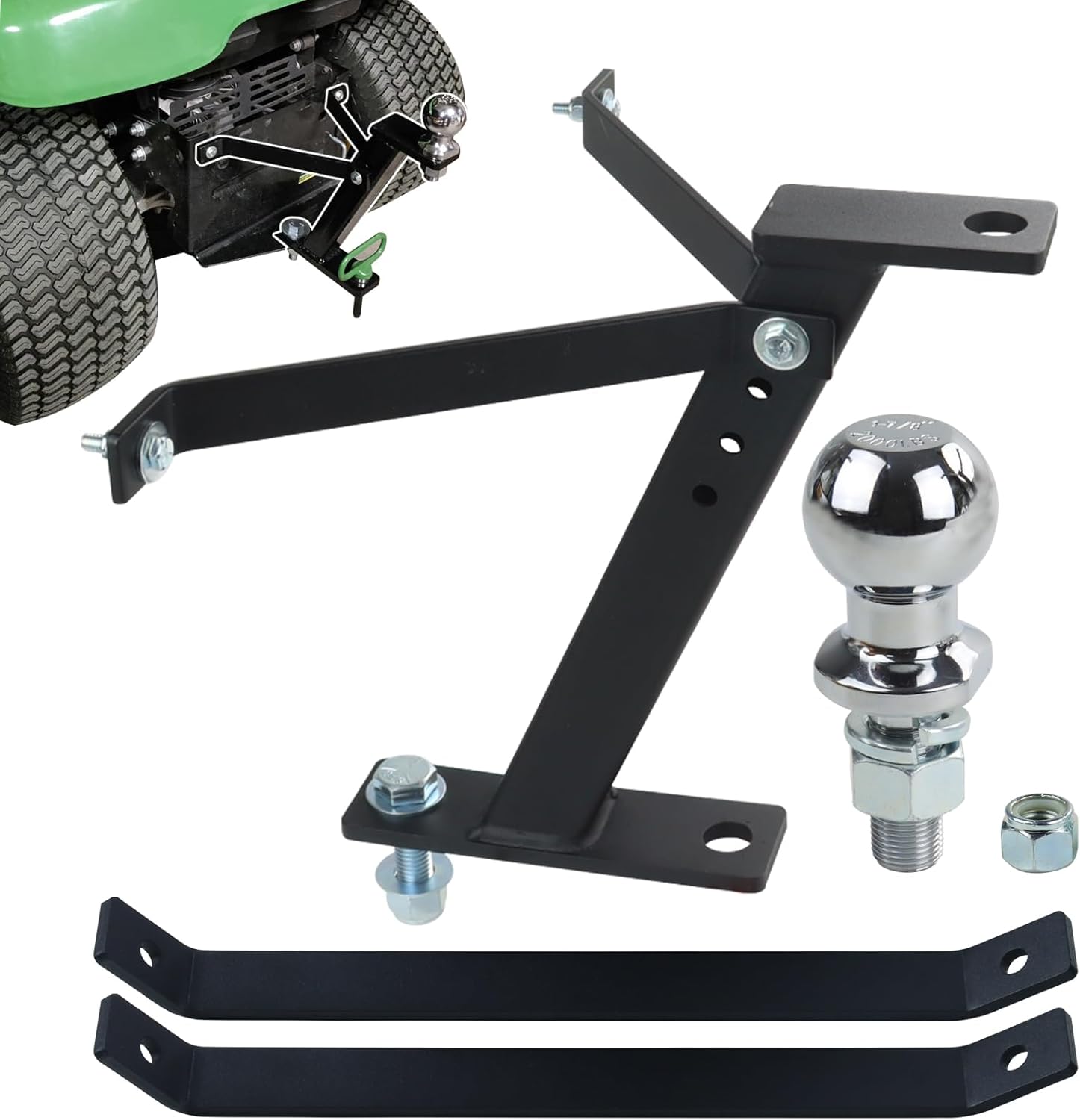 Tractor Lawn Mower Trailer Towing Hitch with Chrome Trailer Hitch Ball, 2,000 lbs, 1-7/8-Inch Diameter, 3/4 x 2-Inch Shank for Cub Cadet Husqvarna Craftsman and All Conventional Mowers