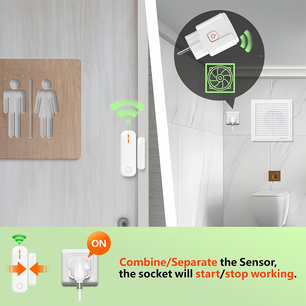 Kabelloser Fensterkontaktschalter Türfenstersensor des Abziehers und 220V 230V Funksteckdosen Set für Abluft-/Lichtsteuerung