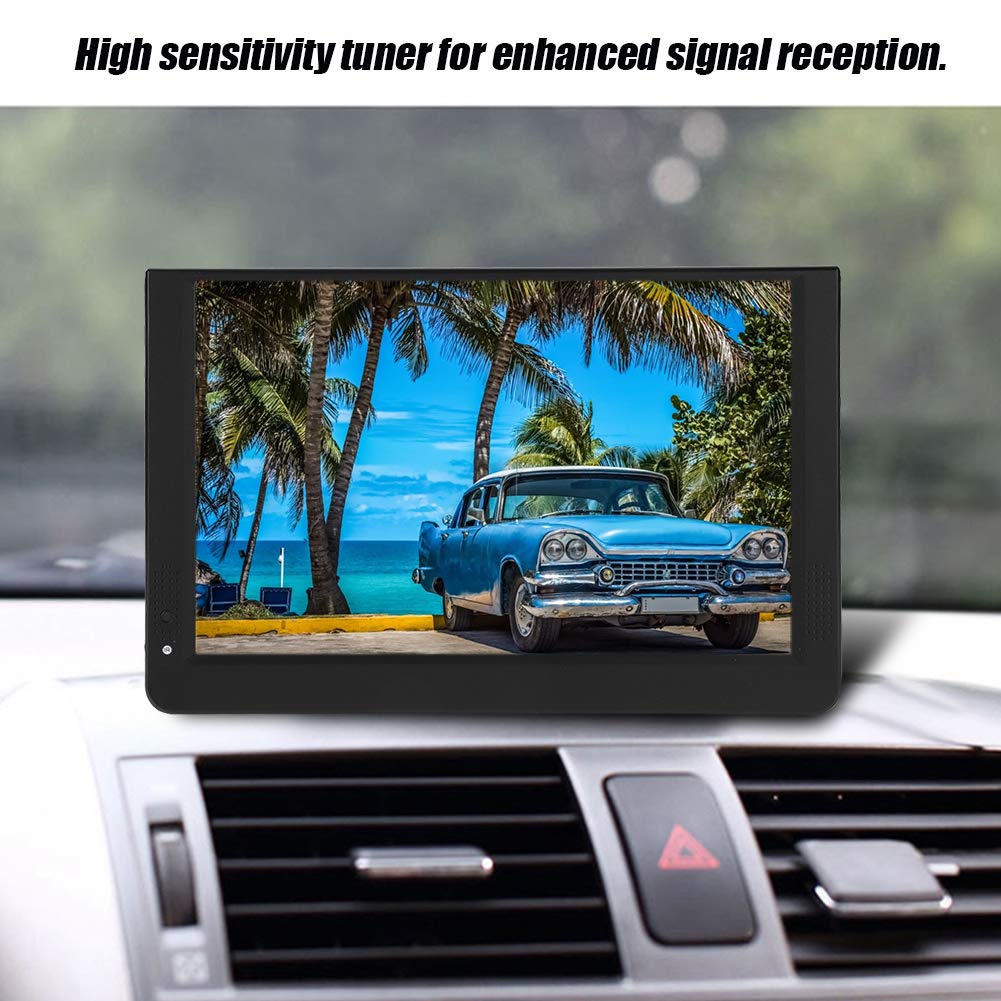 TV Portable 12 Pouces, Télévision Numérique T/T2 1080P 16: 9 avec 2 Haut-Parleurs pour Chambre à Coucher,Cuisine,Caravane,Voiture-Support Antenne/VGA/AV/Casque/HDMI/USB,Carte SD/MMC