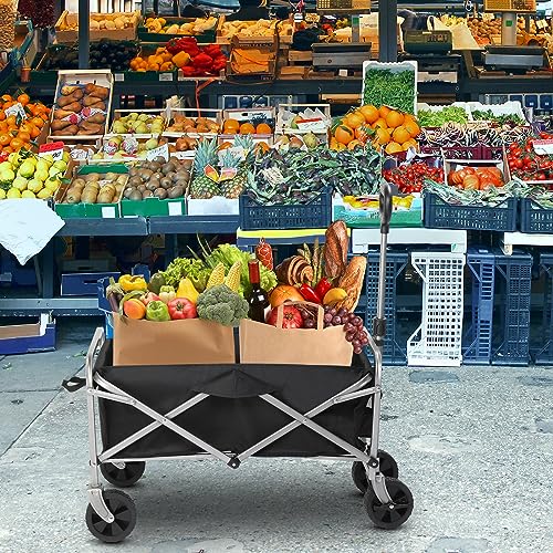 Bonnlo Bollerwagen Faltbar, 100 kg Tragkraft, 600D Oxford-Stoff, Handwagen, Transportwagen Klappbar, Gartenwagen für Camping, Einkäufe, Outdoor & Freizeit, Stahlrahmen, 74,5×45,5×84cm, Schwarz