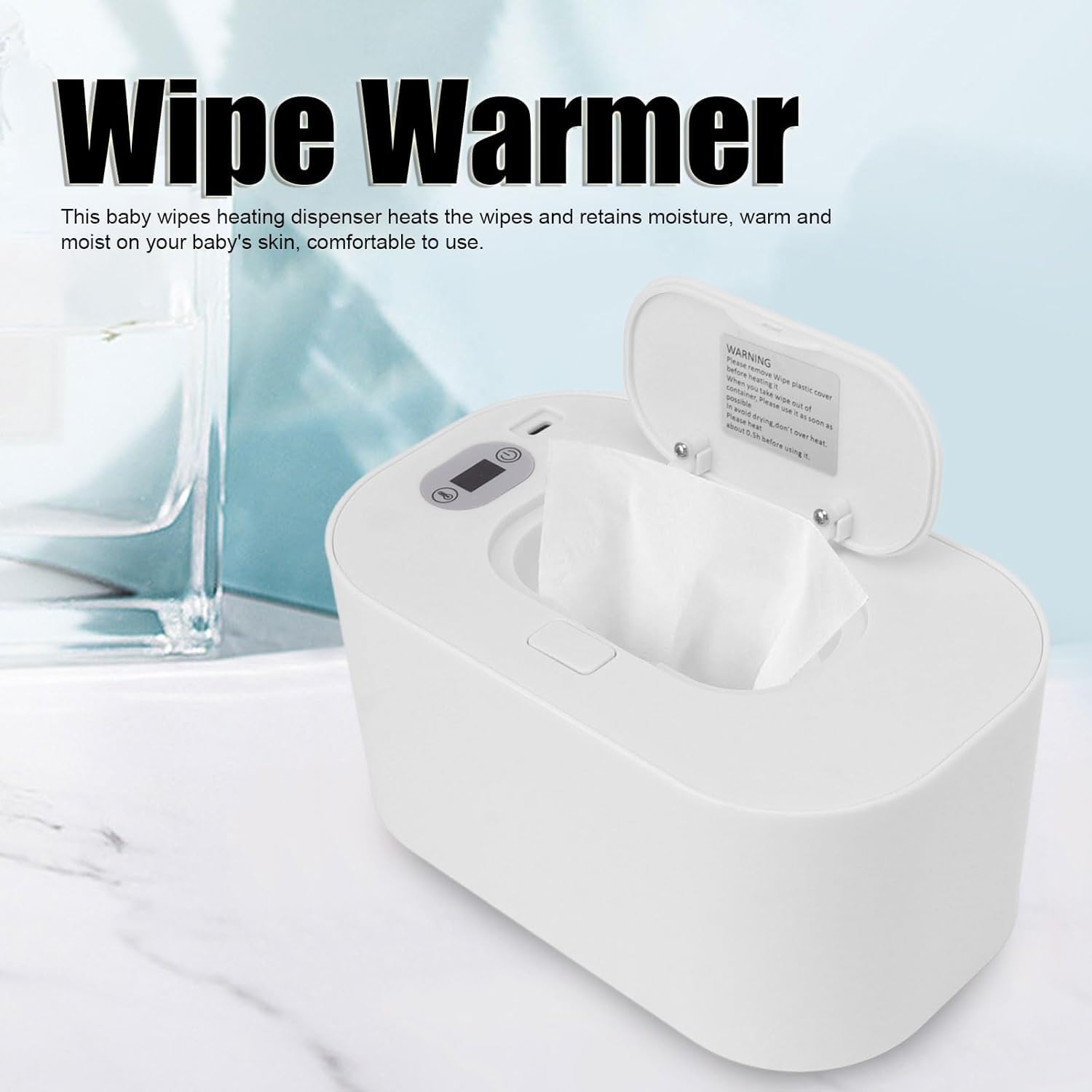 Chauffe-lingettes pour bébé, chauffe-lingettes humides, température constante, chauffage portable réglable de la température (blanc)
