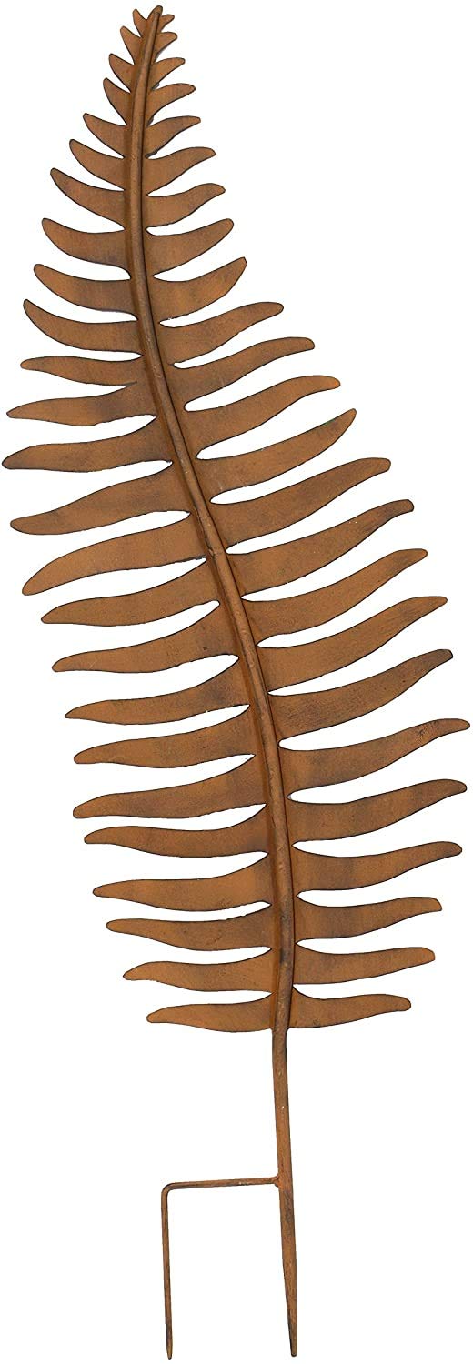 Dekoleidenschaft Fiche de Jardin « Feuille de fougère » en métal Aspect Rouille, 78 cm de Haut, fiche de Parterre, fiche de décoration, décoration de Jardin pour l'extérieur