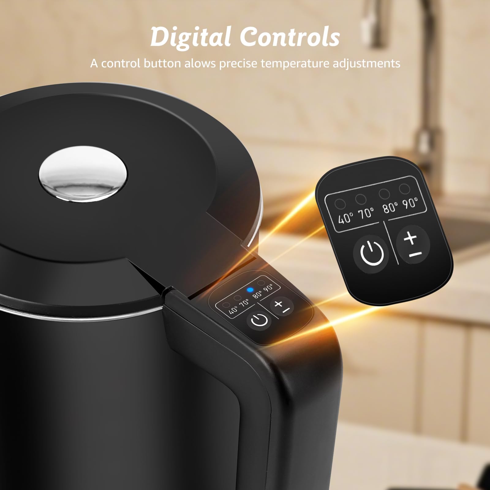 Aigostar Benjamin - Inteligente Hervidor de Agua Temperatura Regulable de 40°C a 100°C, Conexión Wi-Fi, Alexa y Google Home. Doble Pared de Acero Inoxidable, 2200W, 1,7L, Mantener Caliente 24 hora