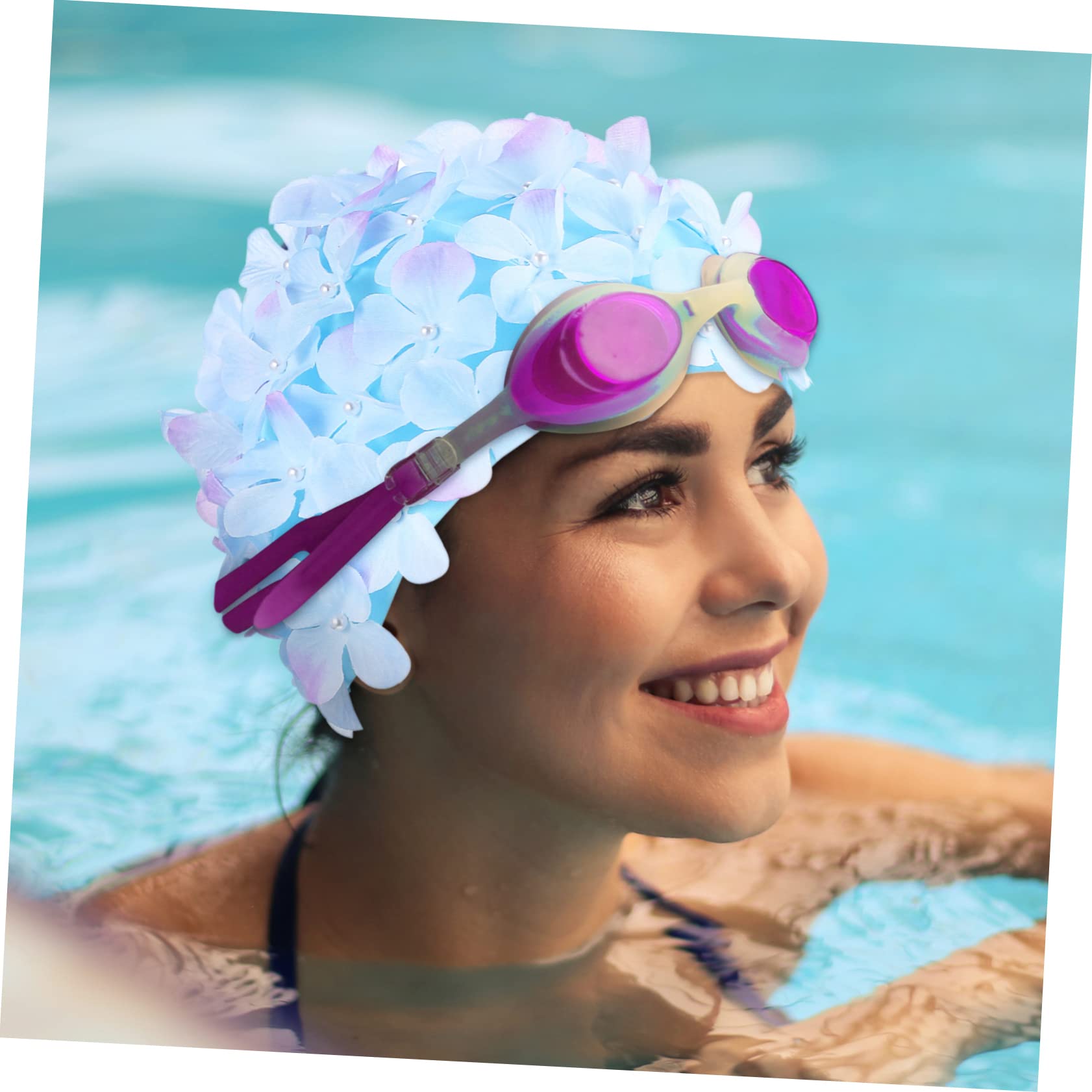Didiseaon Cuffia da Bagno Donna con Fiori 3D in Nailon (2 Unitá, Design Retrò per Piscina e Spa)