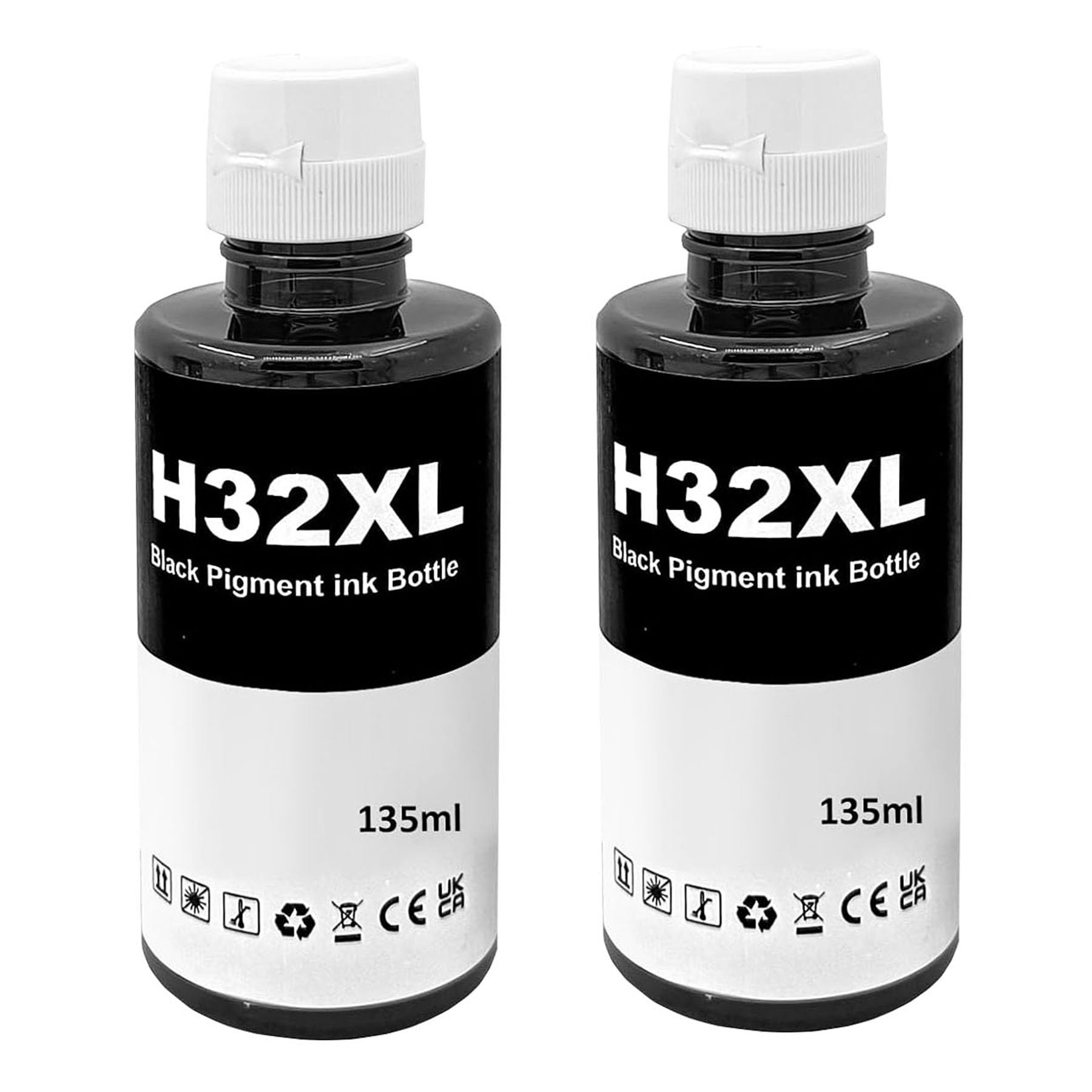 HenceBuy 32XL Black Ink Bottle Compatible for HP 32XL Ink Refill for Smart Tank 5105 5106 5107 7005 7305 7605 7306 7006 Plus 555 559 570 651 455 457 450 655 558 319 415 419 515 516 519 530 (2 Black)