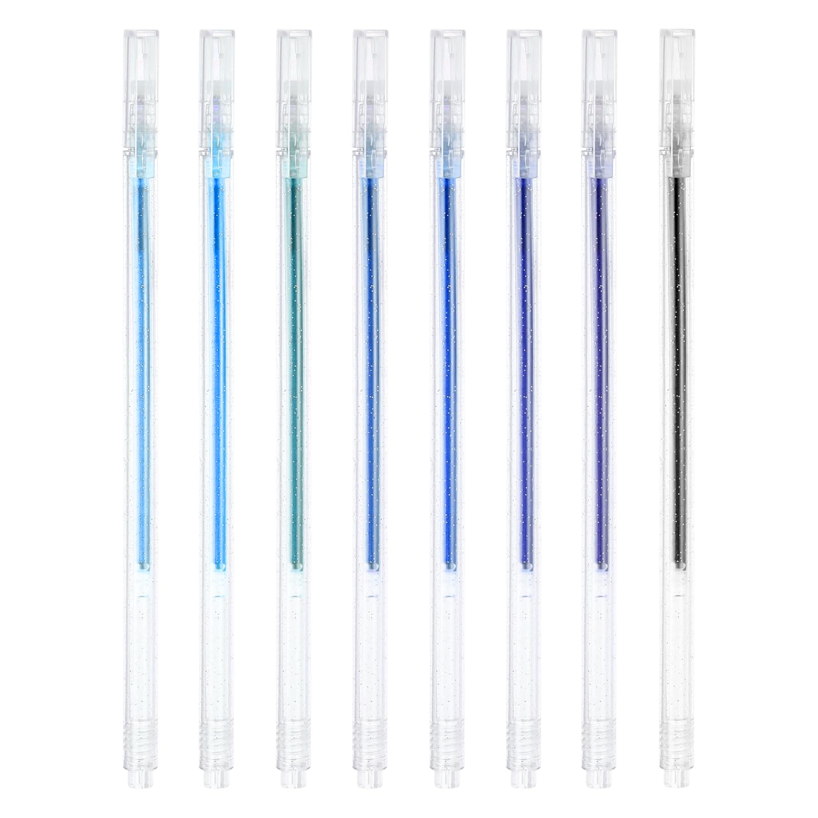 PATIKIL 1 mm Glitter Gel Pens, 8 Pcs Fine Point Large Capacity Colored Gel Pens Smooth Writing Glitter Markers for Adults Coloring Books Artists Drawing Writing, Blue Series