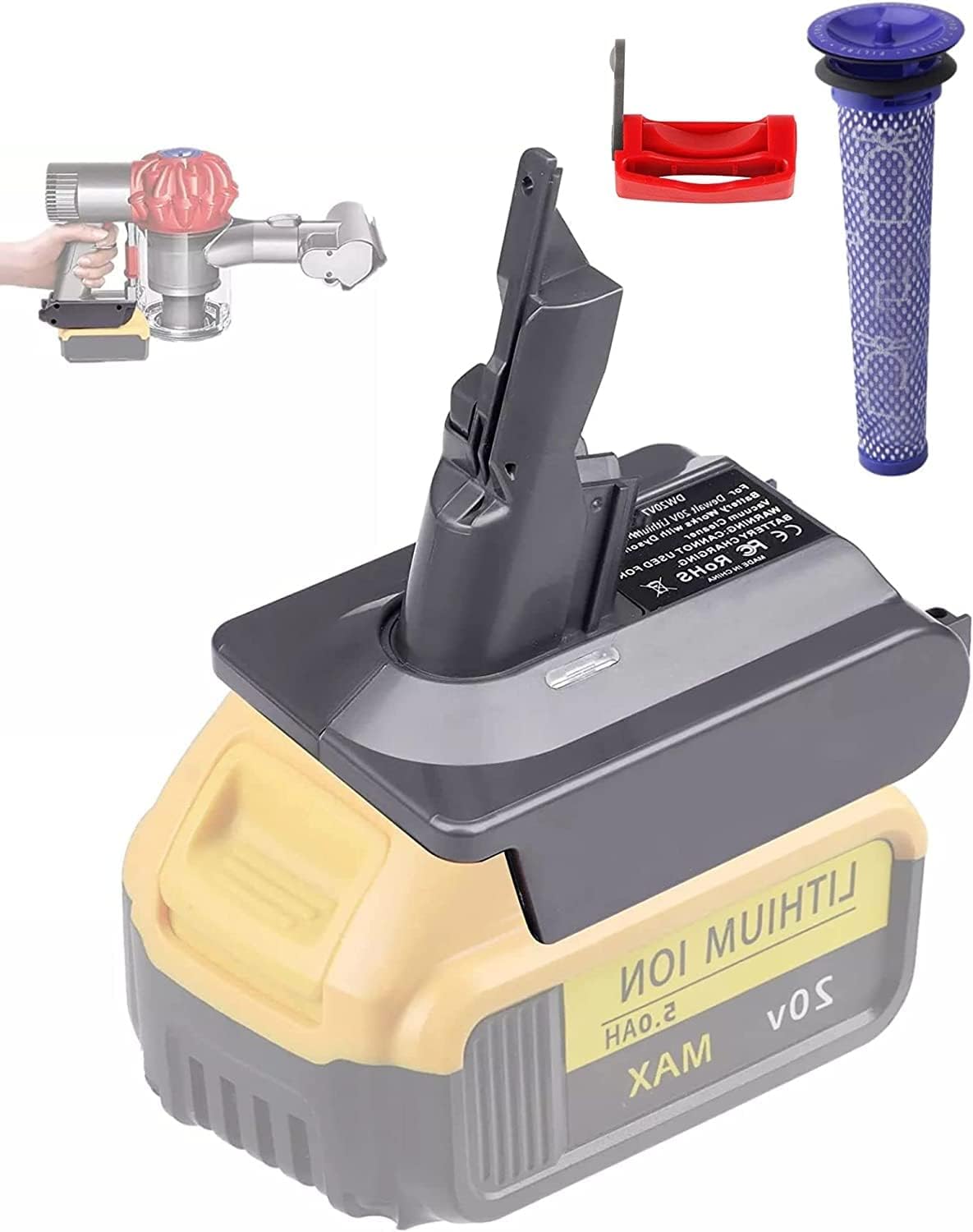 for Dyson v7 Battery Replacement,Convert for Dewalt 20V 60V Battery