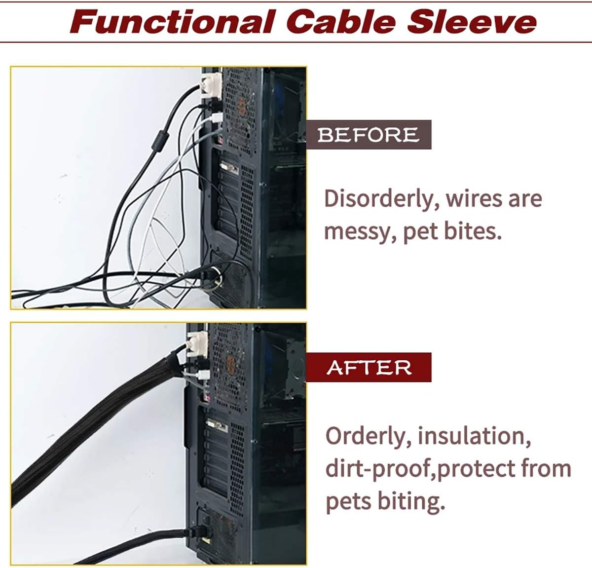 10ft x 0.51 inch Black PET Expandable Braided Cable Sleeve, Wire Loom Tubing Cable Sleeve for Cable Management and Protection