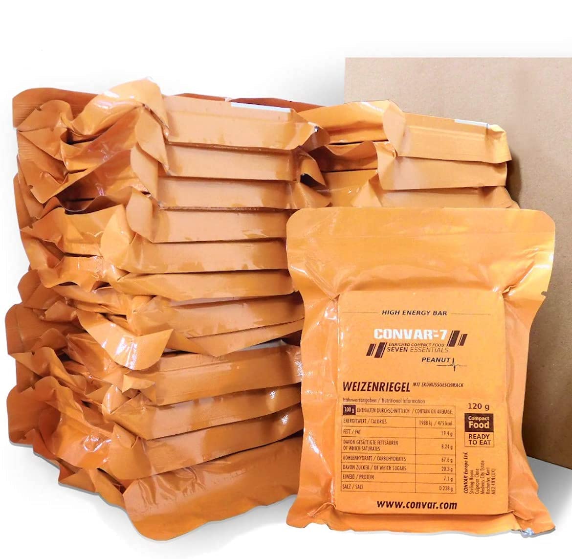 CONVAR-7 - High Energy Bar Peanut, benutzbar als Notvorrat, Notverpflegung, Notration, für Outdoor Aktivitäten, Krisenvorsorge - wertvolle Inhaltsstoffe - kompakten Verpackung - 108 x 120g