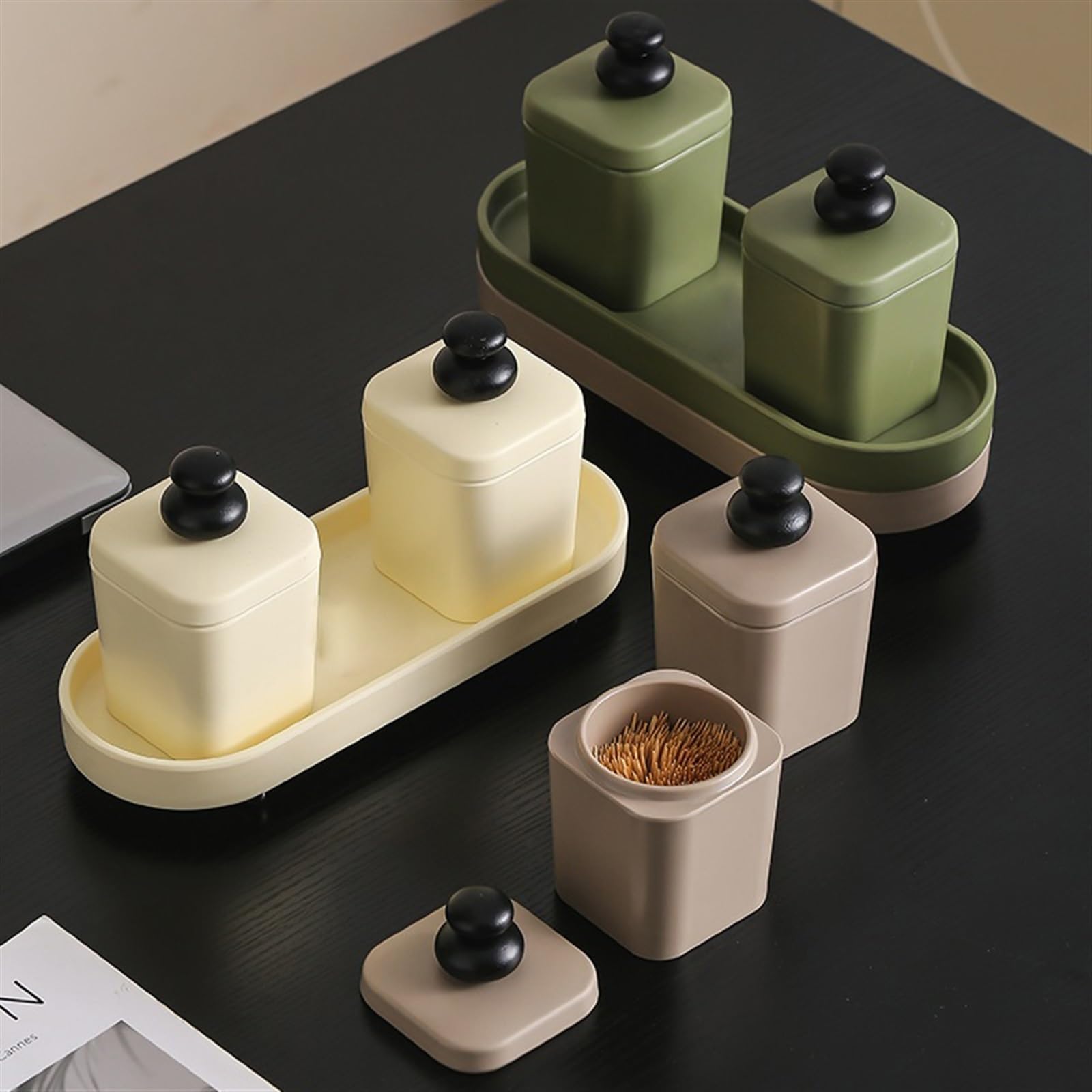 Zahnstocherhalter Desktop Zahnstocher Jar Mehrzweck Lagerung Jar Haushalts Kreative Einfache Zahnseide Box Baumwolle Tupfer Lagerung Box Zahnstocherhalter-Spender(A)