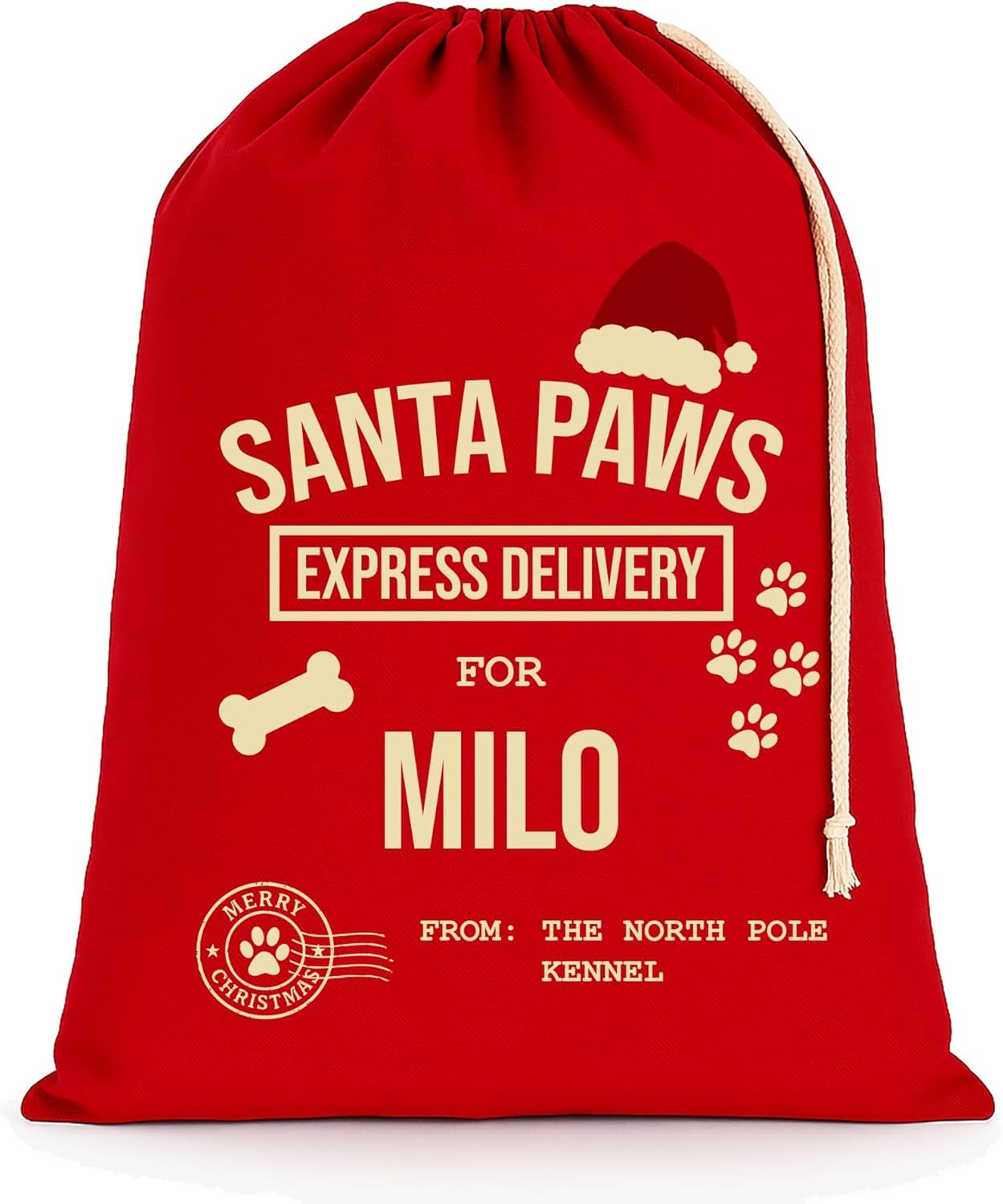 Chicken Craft Personalised Dog Christmas Santa Sack with Custom Name - Red - Santa Paws - Large