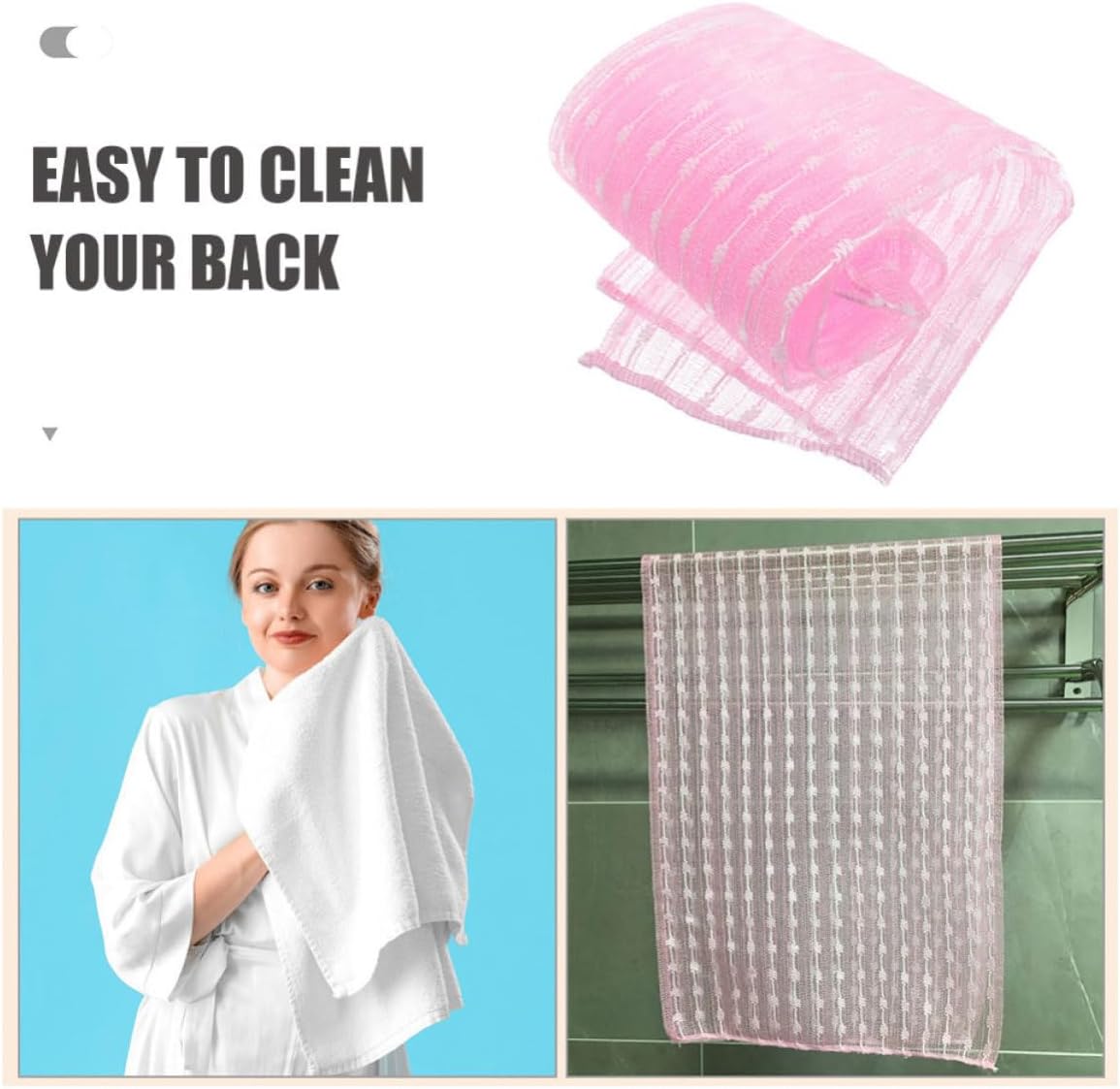 3pcs Long Nylon Exfoliating Bath Washcloth Set for Shower with Soft Comfortable Texture and Lightweight Portable Design, for Body and Back Scrubbing