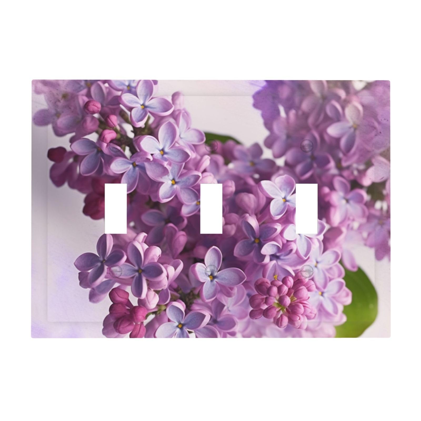 3-Gang Decorator Wall Plate Lilac Flowers Light Switch Cover Triple Toggle Receptacle Wall Plate Mid Size 4.8" x 6.7" Wallplate Unbreakable Polycarbonate Outlet Faceplates Covers
