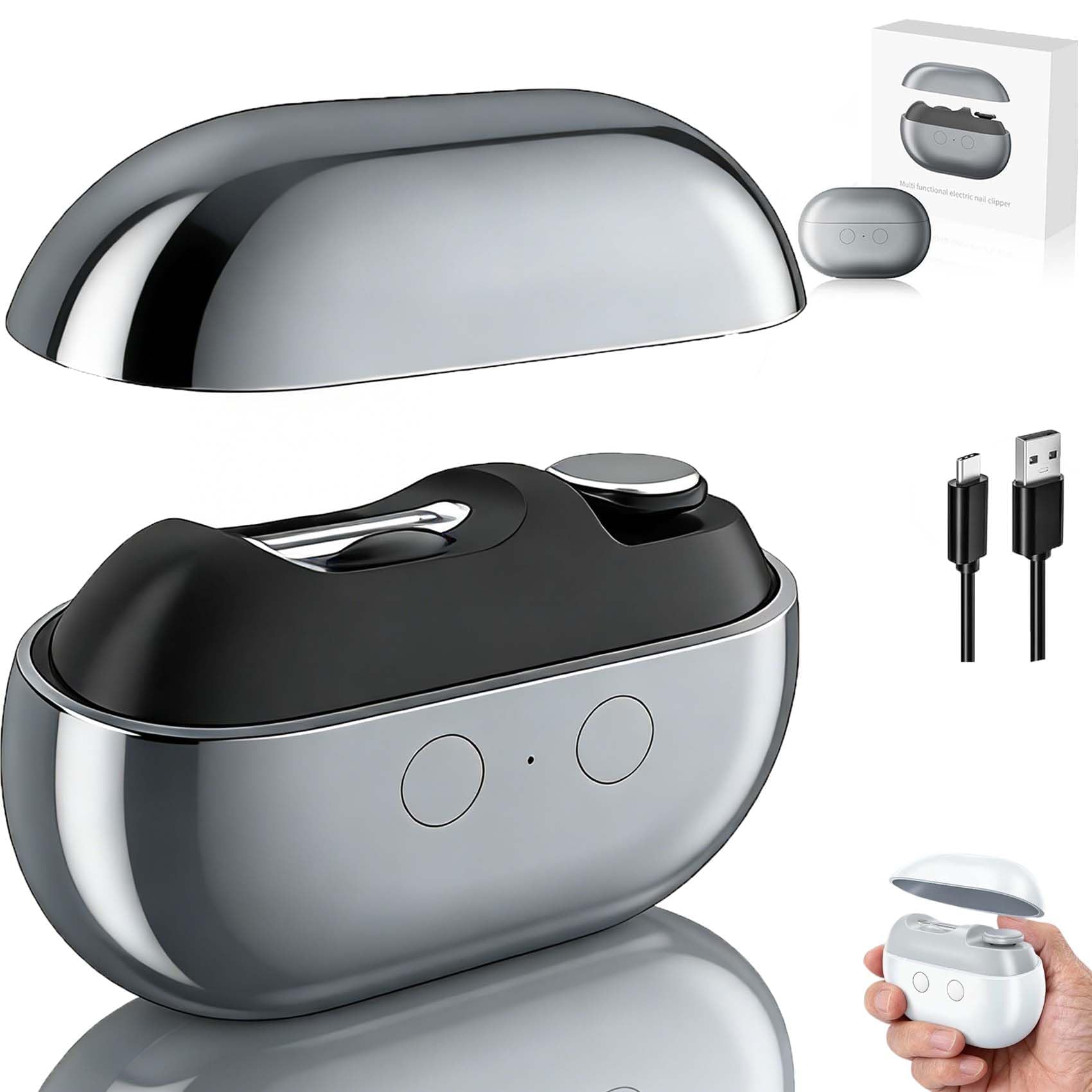 2026 New Tagliaunghie Elettrico 3-in-1 Ultra Silenzioso, Lima Per Unghie Elettrica Portatile Con Luce LED, Tagliaunghie Automatico Ricaricabile USB, Per Mani E Piedi, Bambini, Adulti E Anziani(Nero)
