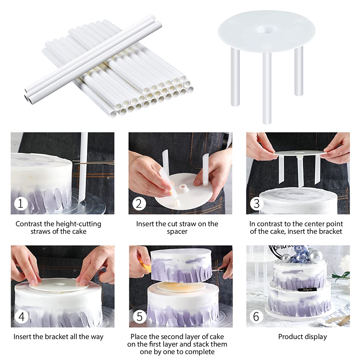 YOUNTHYE 100 tasselli per torta da 30,5 cm, supporti per torte in plastica per torte a più livelli, facili da tagliare rotondi per torte supporto per costruzione e impilamento