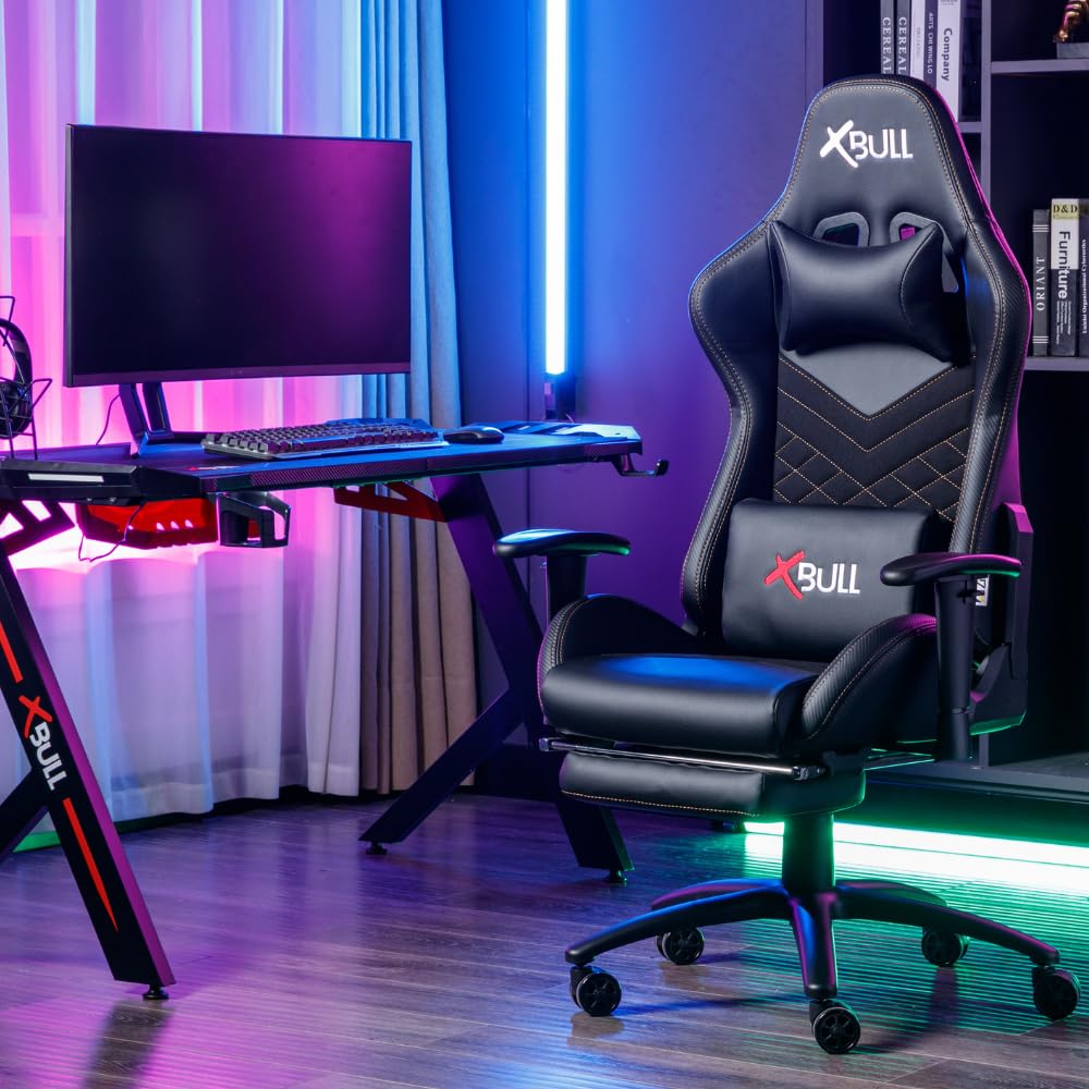 X-Bull - Sedia Gaming Ergonomica XL, Poltrona Gamer Ideale per Lavorare al PC, Sedia da Ufficio con Supporto Lombare, Reclinabile e Completamente Regolabile, Gaming Chair con Poggiapiedi in Tessuto