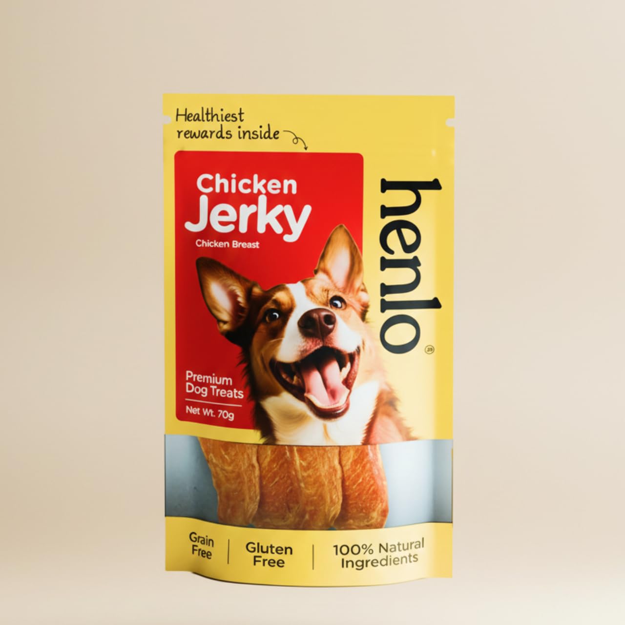 Henlo Chicken Jerky Dog Treats|High-Protein Crunchy Dog Snacks|Single Ingredient Chicken Breast|Grain-Free & Gluten-Free|No Preservatives|Slow Cooked for Maximum Nutrition|70g (Pack of 1)