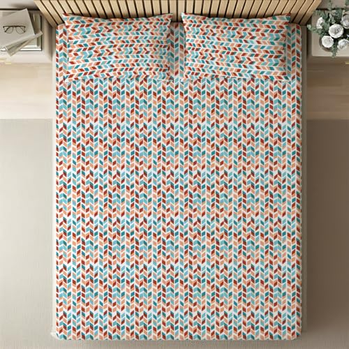 Image of Livspace Cotton Queen Size Bedsheet for Double Bed | 100 inch x 88 inch | 144 TC Flat Cotton Bedsheet with 2 Pillow Covers, Soft & Breathable - Bello Pure Nest Collection (Blue Rust)