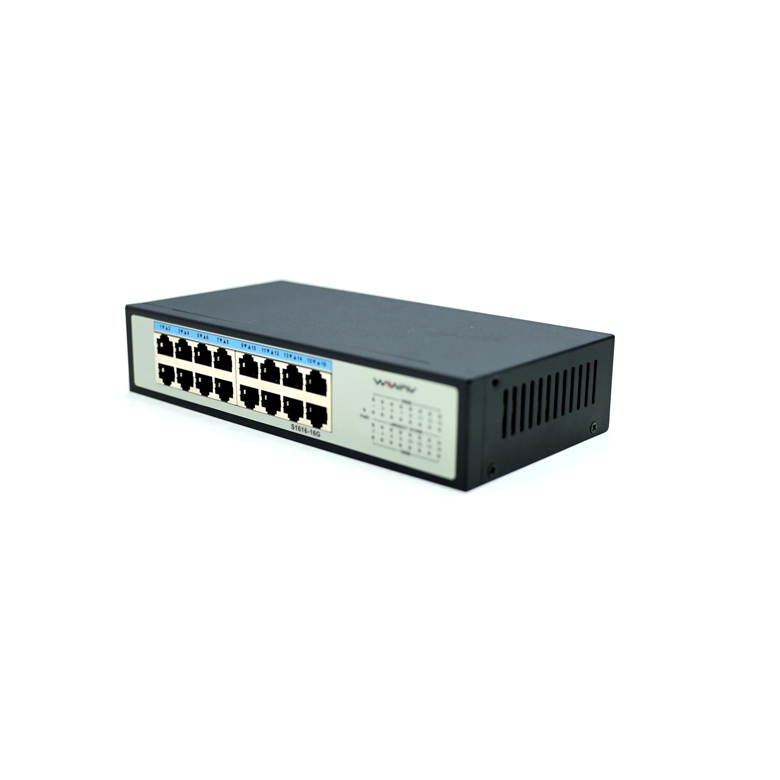 S1616-16G Switch Ethernet Gigabit non gestito a 16 porte – Hub LAN full duplex per azienda, ufficio, casa, NAS, AP, PC, videosorveglianza IP (metallo, Plug & Play, senza ventola)