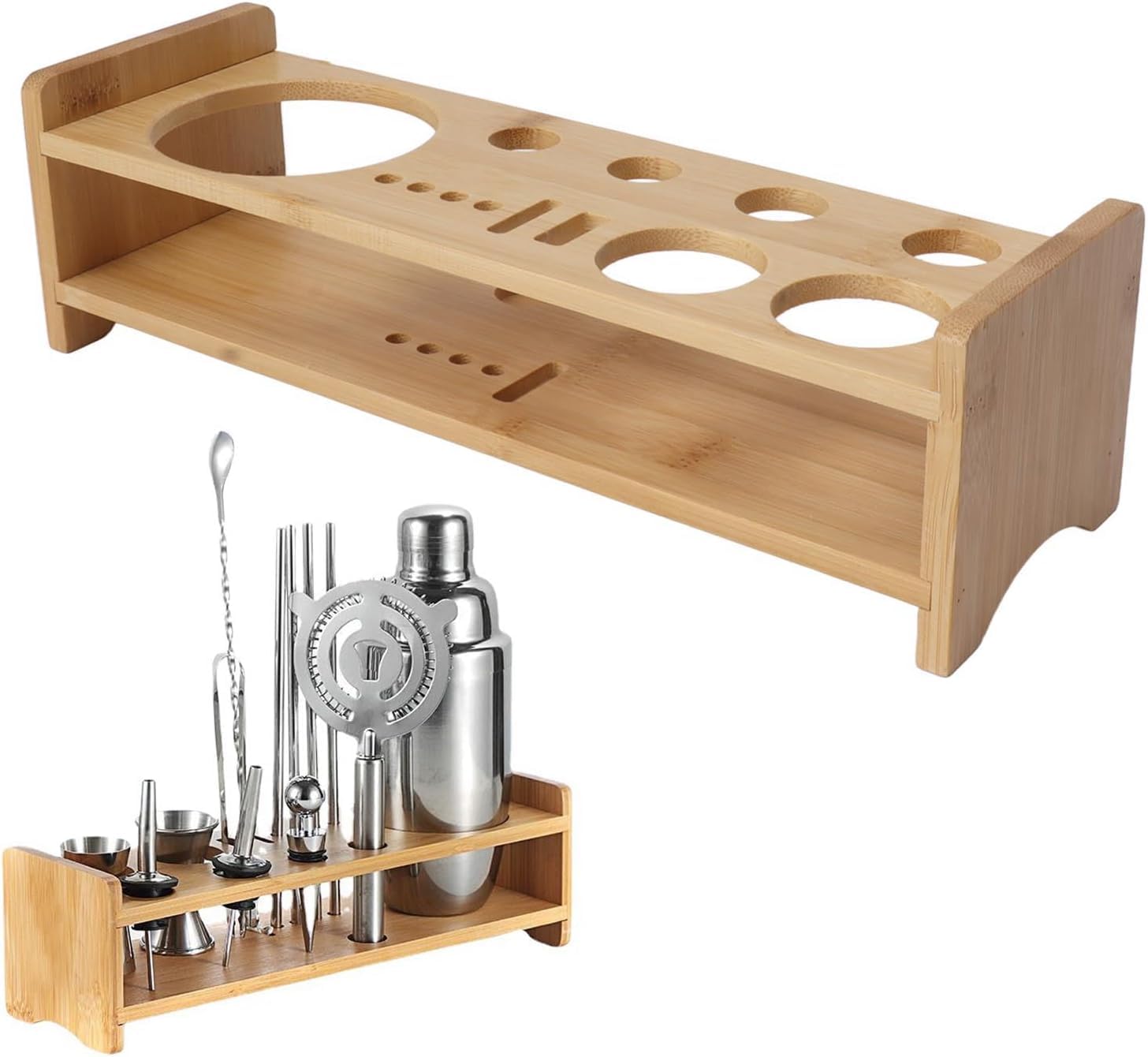 Soporte para Coctelera De Gran Capacidad, Estante De Madera Que Ahorra Espacio para Utensilios De Cocina Y Bar, Organizador Elegante para Artículos Esenciales De Coctelería Doméstica.