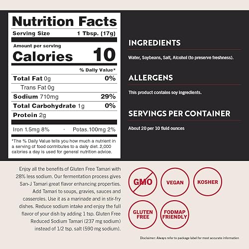 Miniatura 9 de Salsa de soja sin gluten sin GMO etiqueta negra San-J Tamari 64 onzas