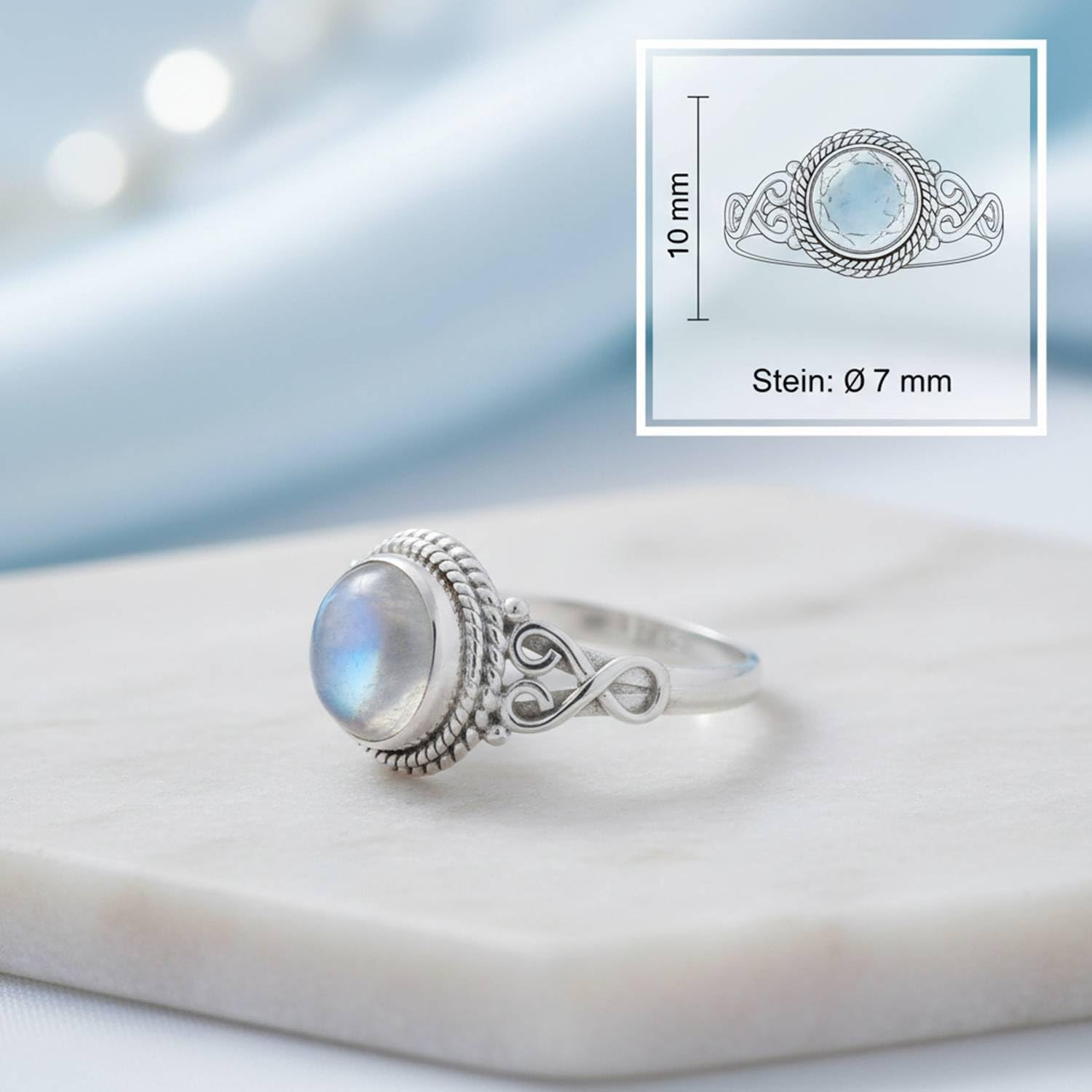 mantraroma Silberring Damen 925 Sterling Silber – runder Edelstein Ring, Vintage Statement Ring Schmuck, elegantes Geschenk für Frauen