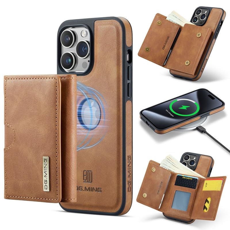 Portefeuille iPhone 14 Pro Max en cuir marron idéal pour voyager léger au quotidien